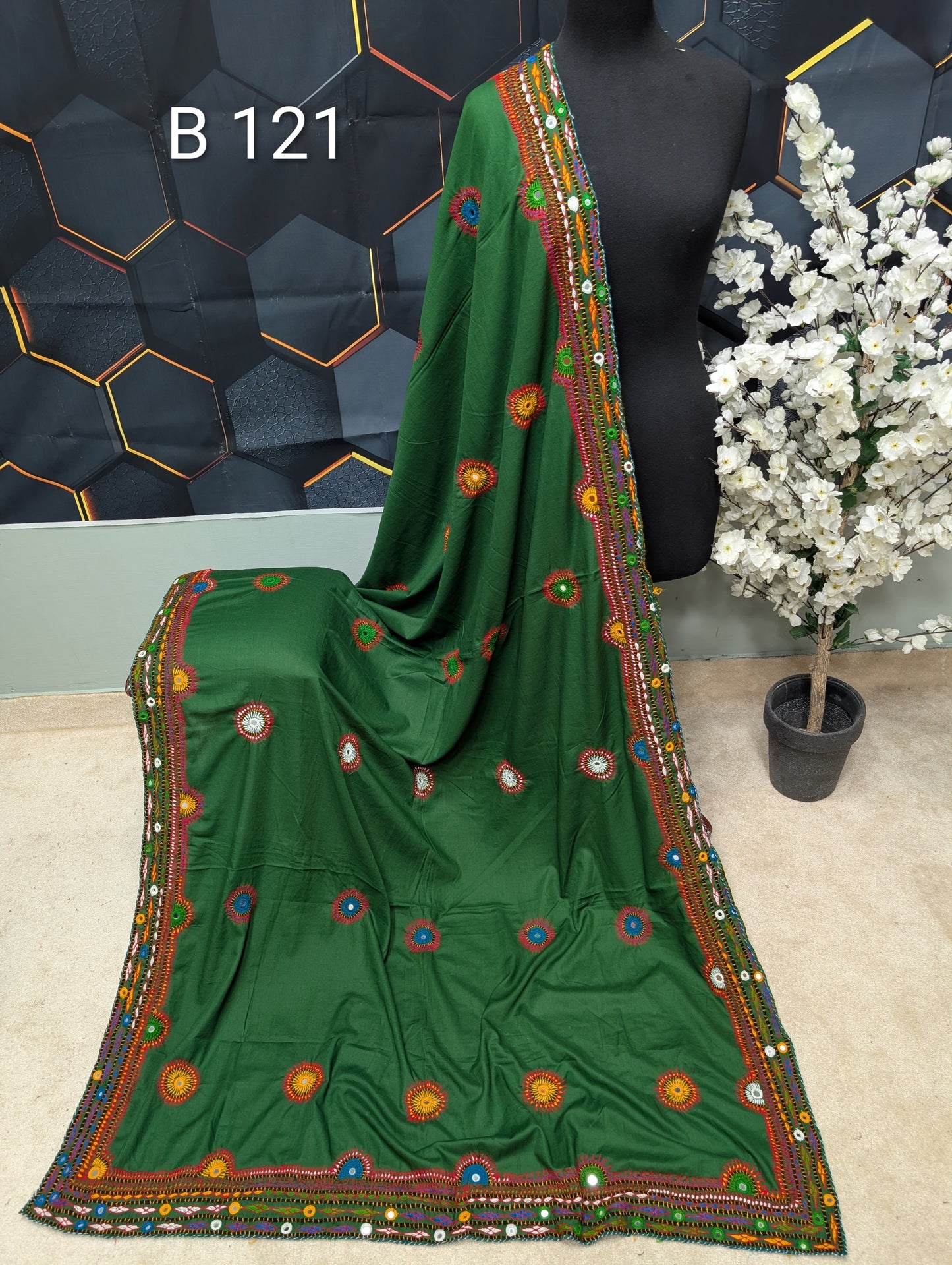 Swiss Lawn WIDE BORDER Handmade Balouchi Shawl 4 Side Border Perfect Gift | B121