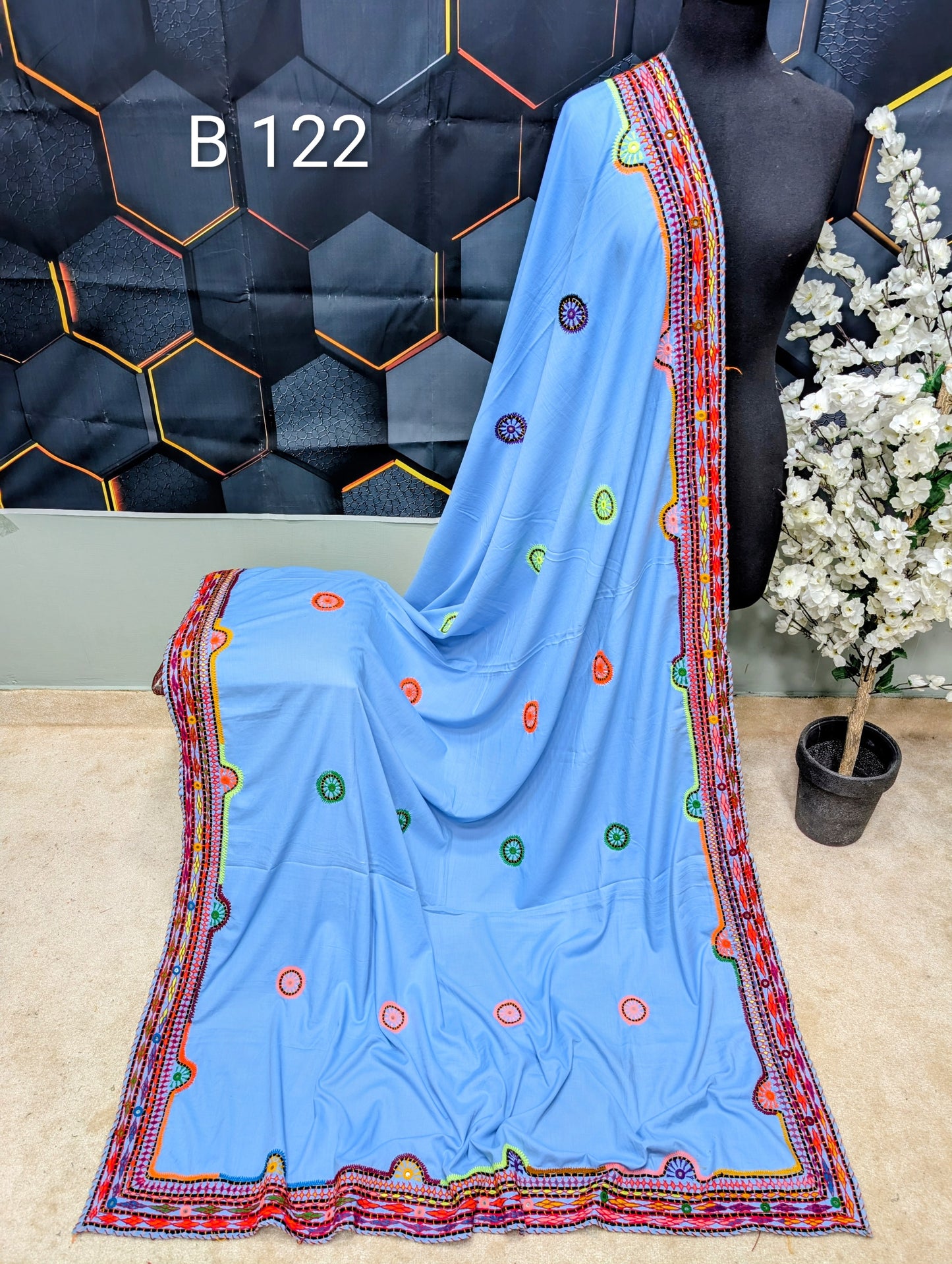 Swiss Lawn WIDE BORDER Handmade Balouchi Shawl 4 Side Border Perfect Gift | B122