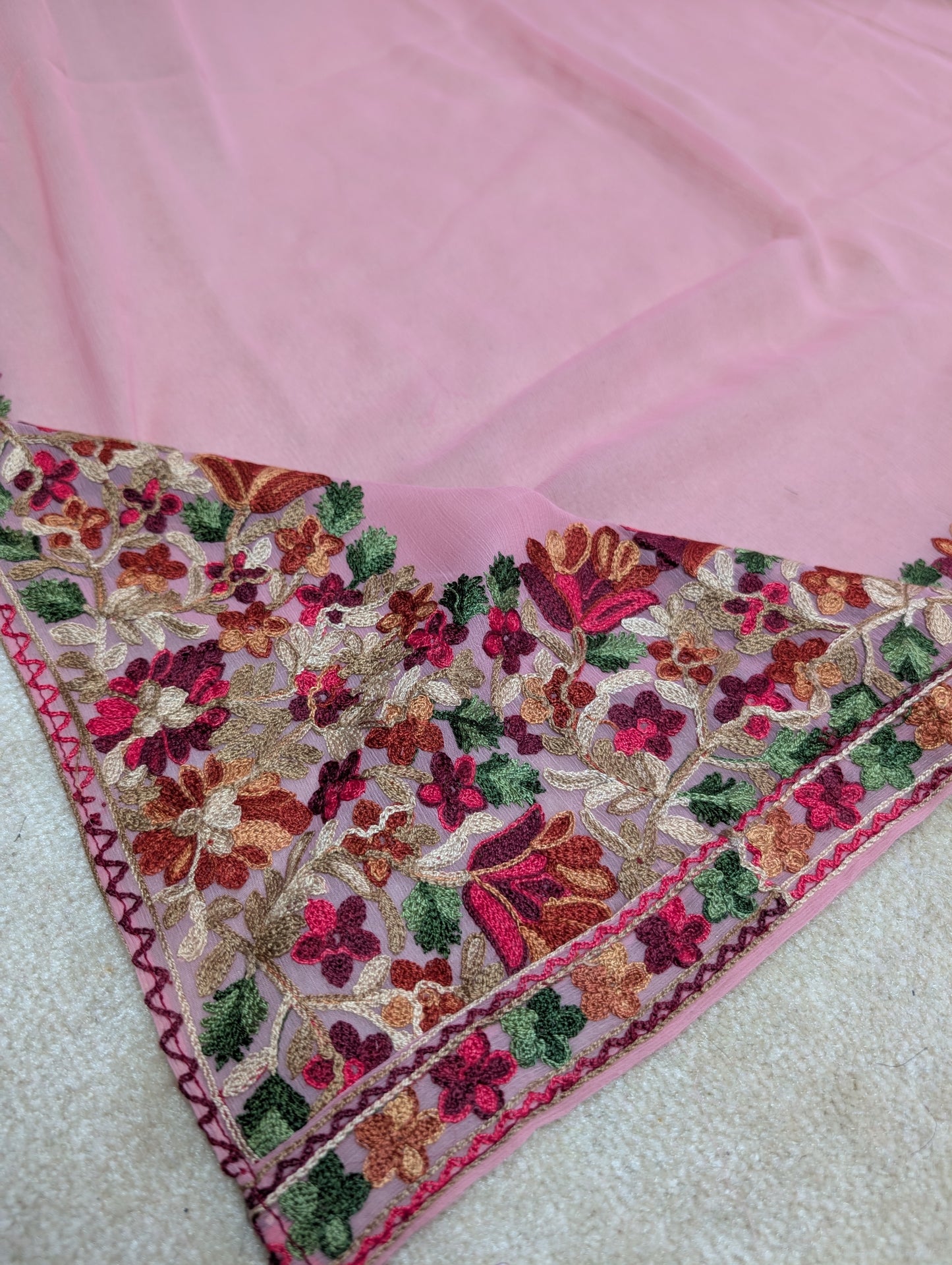 Crinkle Chiffon Kashmiri Border Embroidered Dupatta | Pink