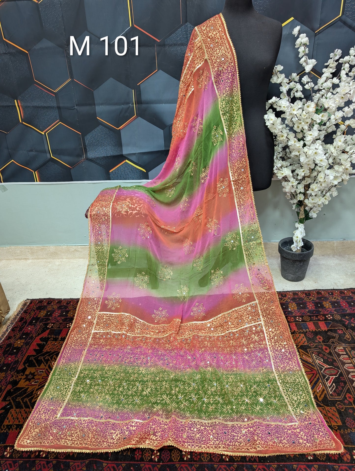 Chiffon Chunri Dupatta - Gota and Sequins Work - Wedding Dupatta | M101