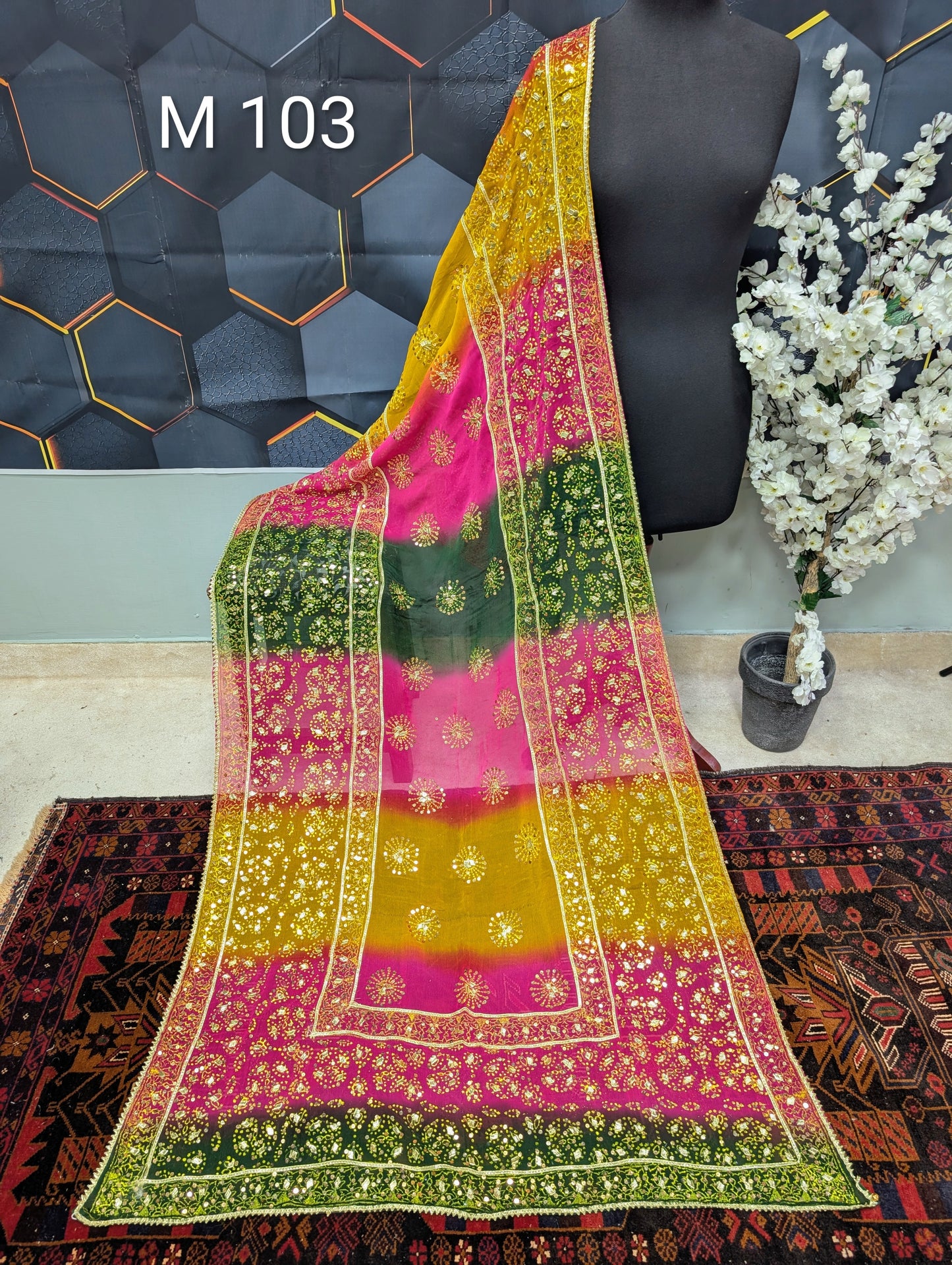 Chiffon Chunri Dupatta - Gota and Sequins Work - Wedding Dupatta | M103