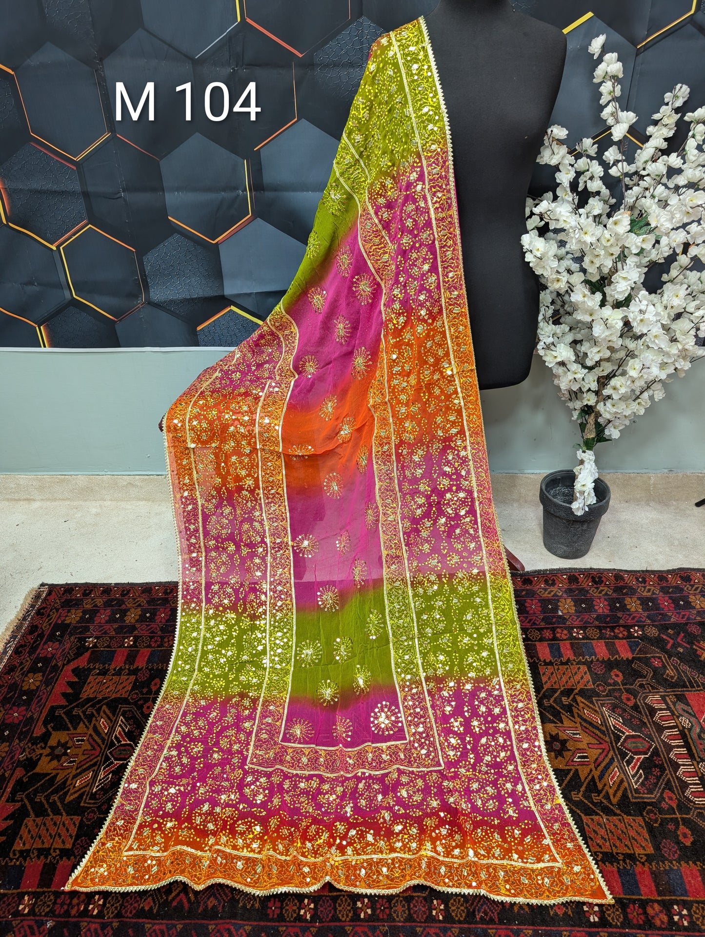 Chiffon Chunri Dupatta - Gota and Sequins Work - Wedding Dupatta | M104