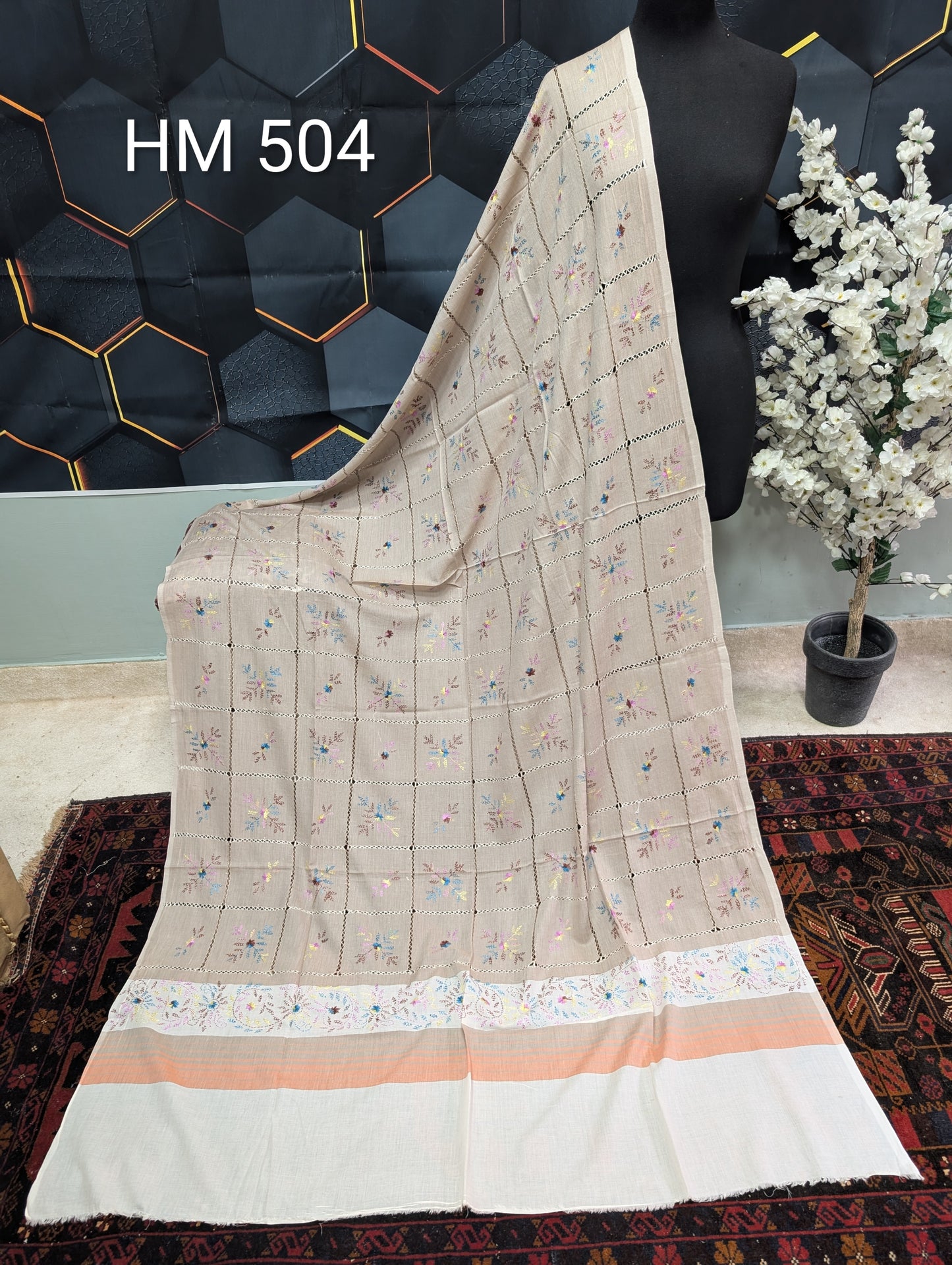 Handmade Tarkashi Lawn Shawl | Fine Thread Work Pure Lawn Shawl H504