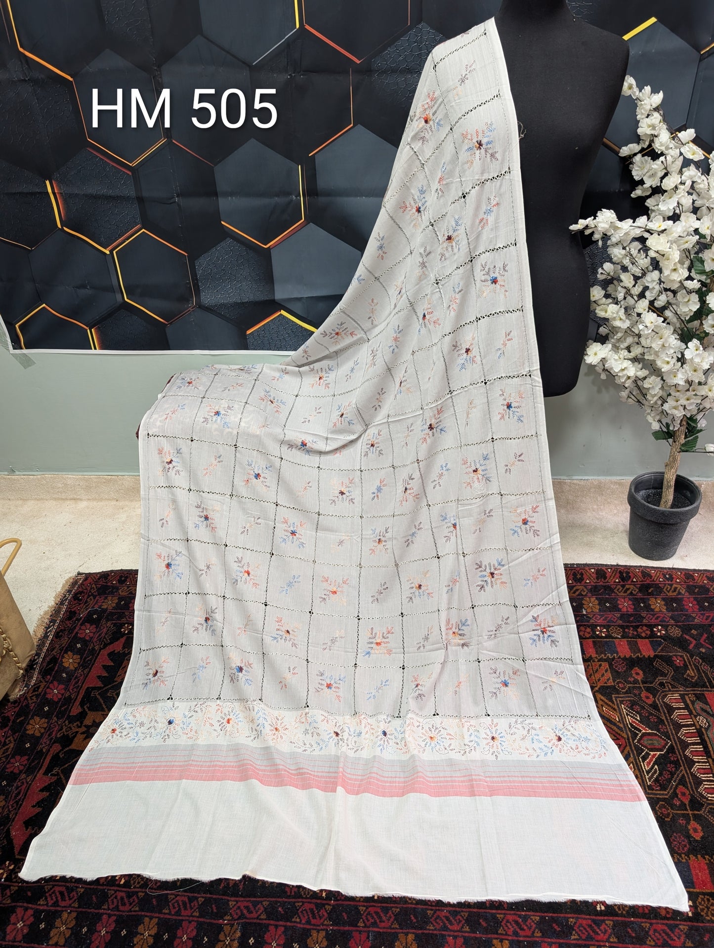 Handmade Tarkashi Lawn Shawl | Fine Thread Work Pure Lawn Shawl H505