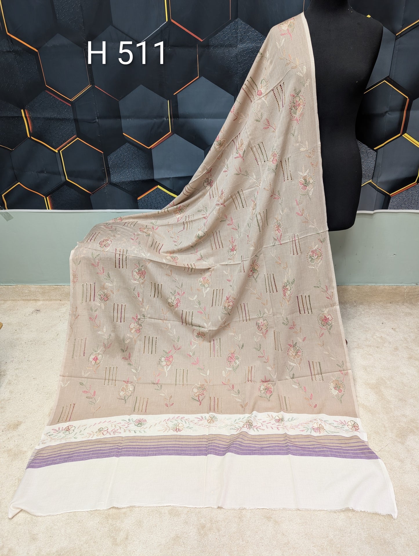 Handmade Tarkashi Lawn Shawl | Fine Thread Work Pure Lawn Shawl H511