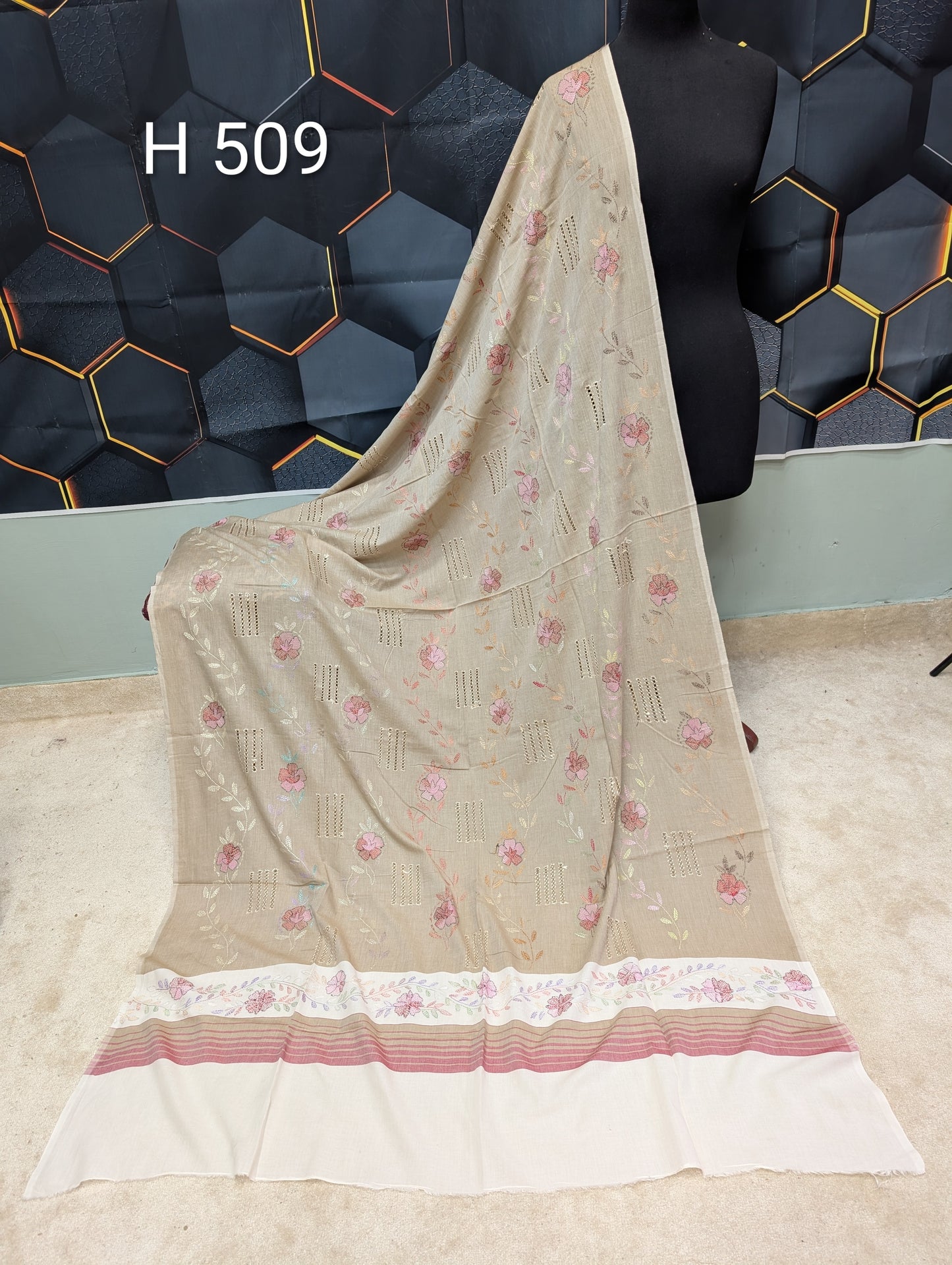 Handmade Tarkashi Lawn Shawl | Fine Thread Work Pure Lawn Shawl H509