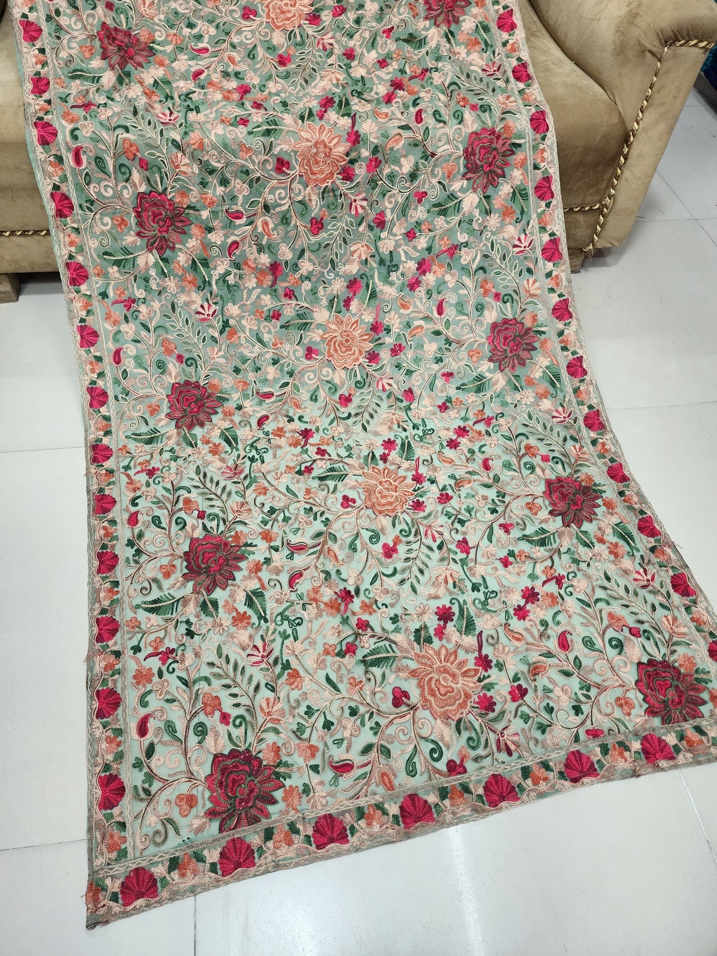 Crinkle Chiffon Aari Embroidered Dupatta Multi Color | Pista Green