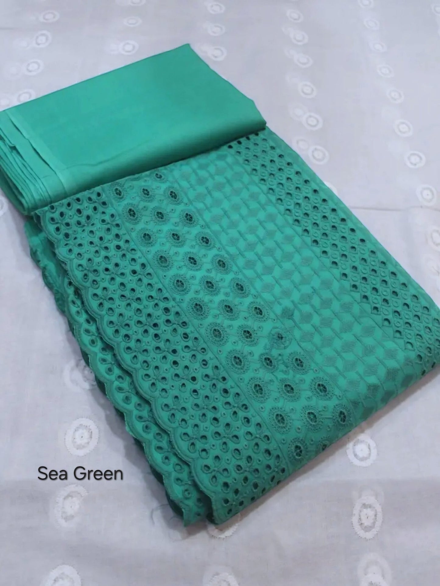 Chikankari Lawn 2 Piece Suit Daman Bore Long Length Suit | Sea Green