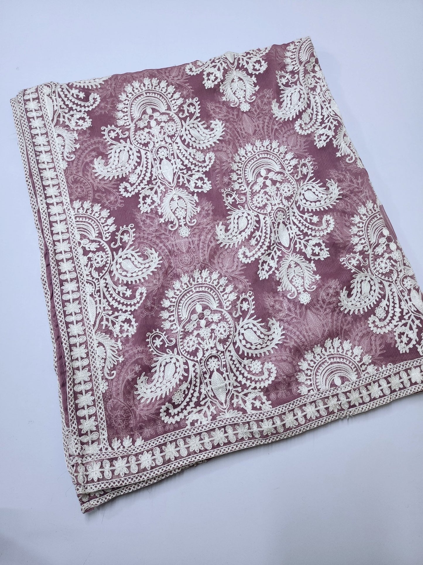 Crinkle Chiffon Embroidered Dupatta | Light Purple