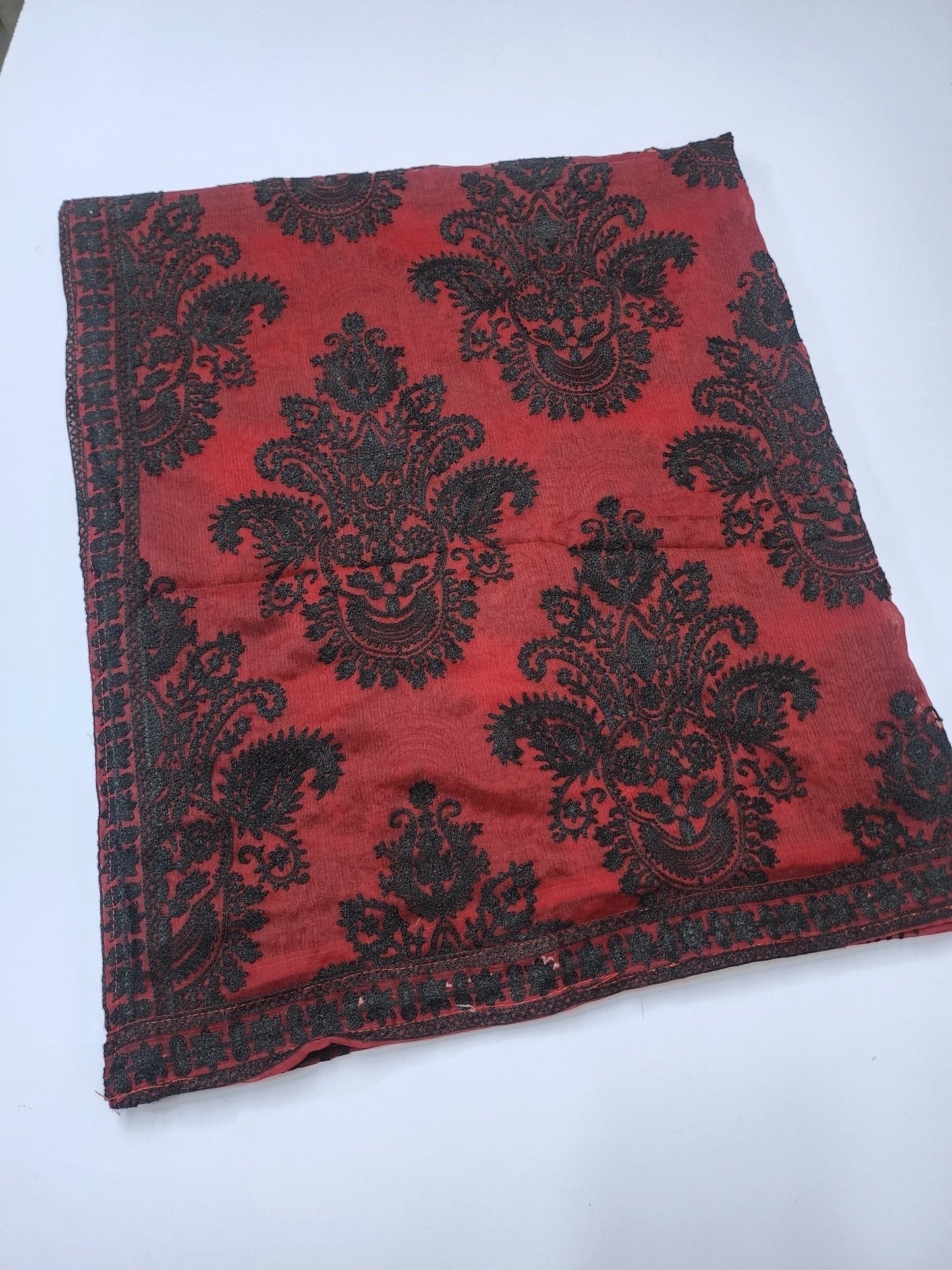 Crinkle Chiffon Embroidered Dupatta | Maroon