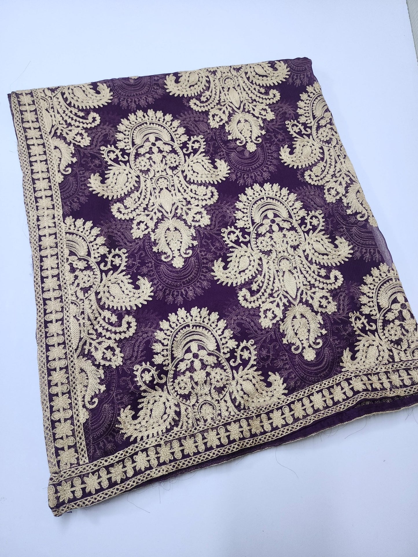 Crinkle Chiffon Embroidered Dupatta | Purple