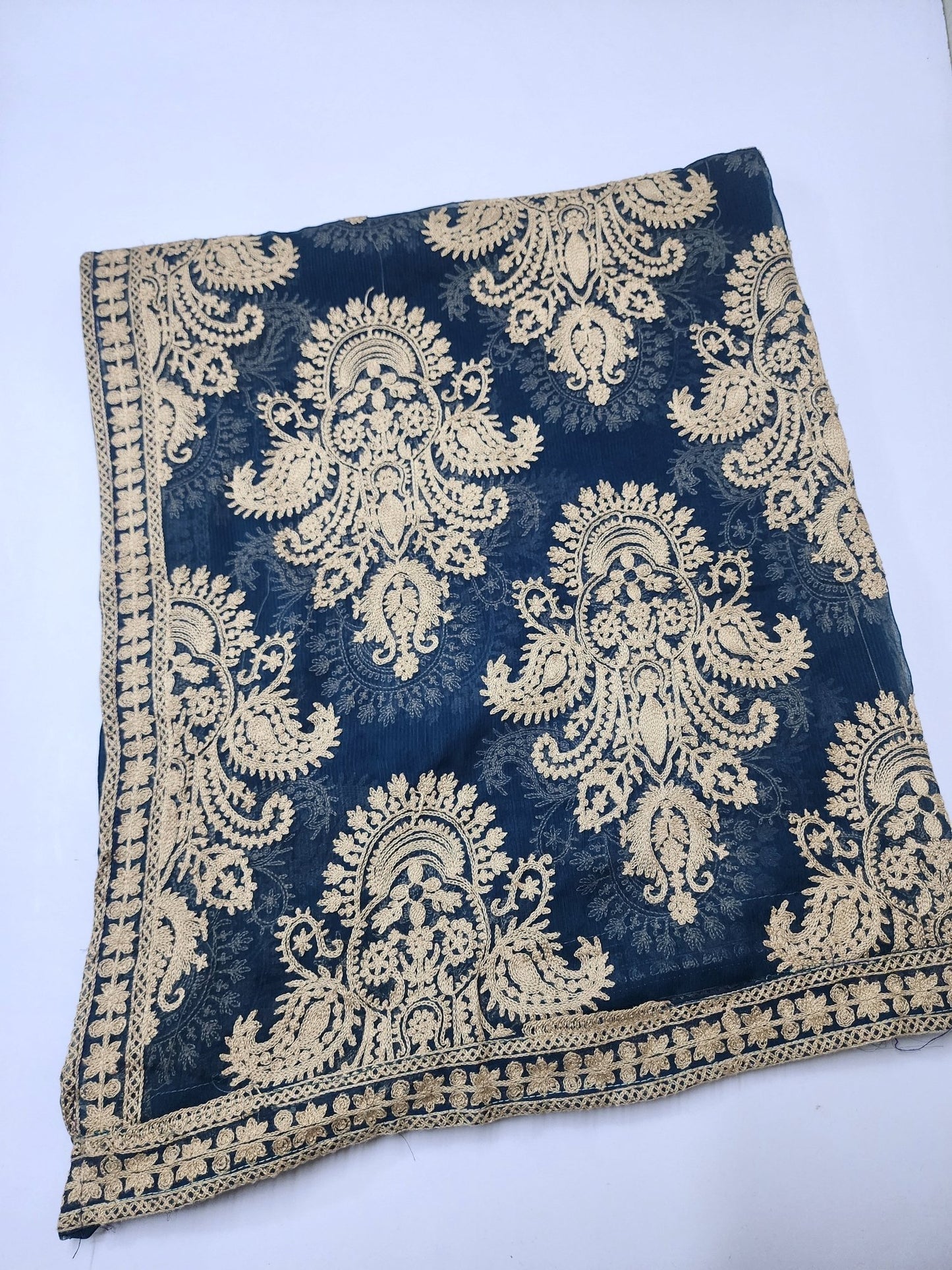 Crinkle Chiffon Embroidered Dupatta | Zinc Blue