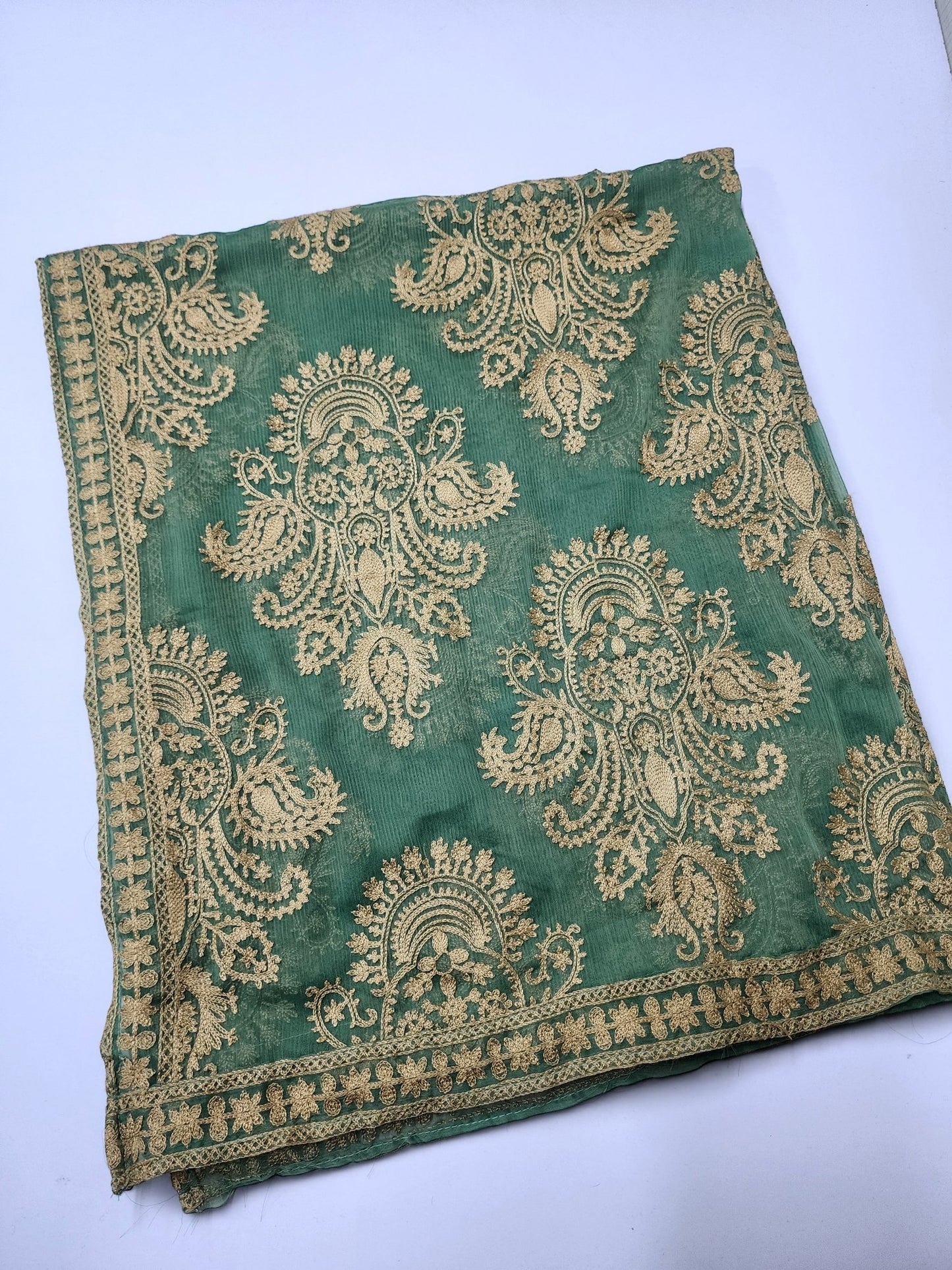 Crinkle Chiffon Embroidered Dupatta | Pista Green