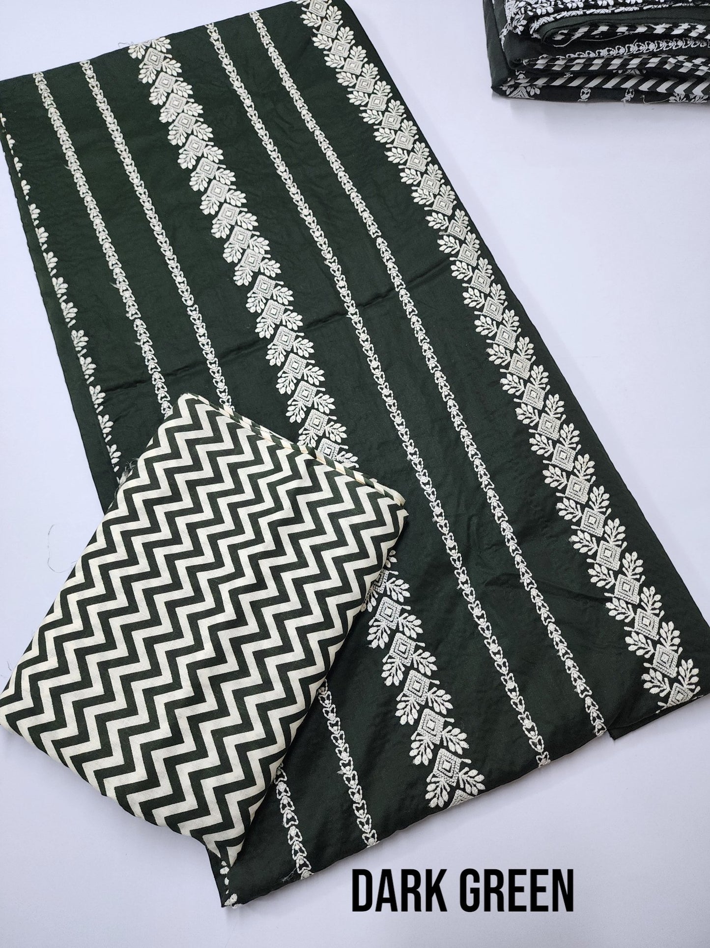 Chikankari Lawn 2 Piece Suit Lining Design | Dark Green