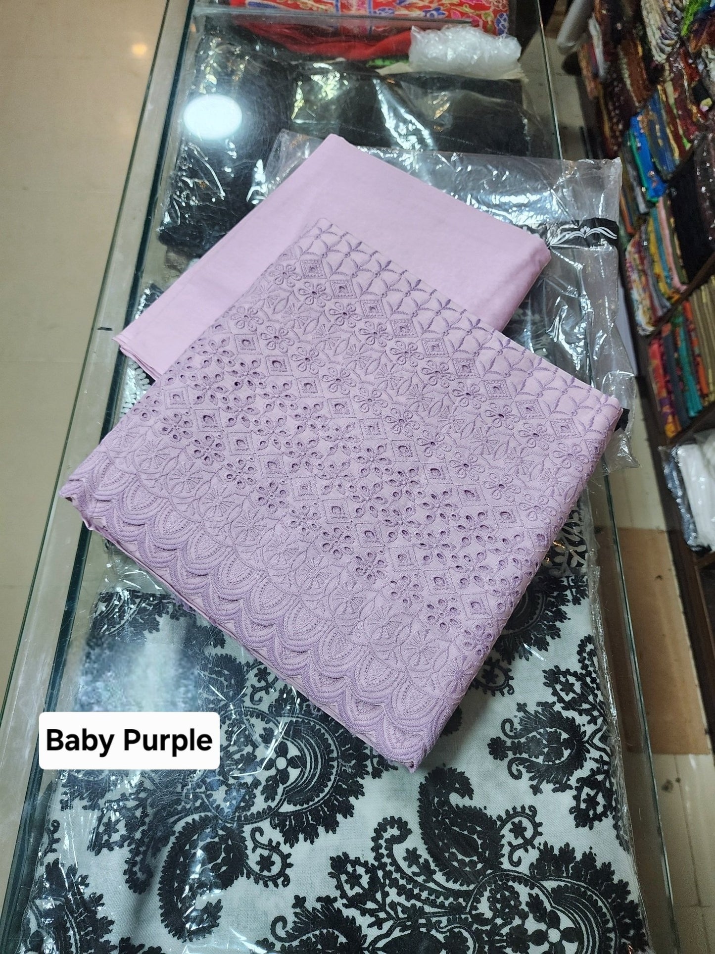 Chikankari Lawn 2 Piece Suit Daman Bore Long Length Suit | Baby Purple