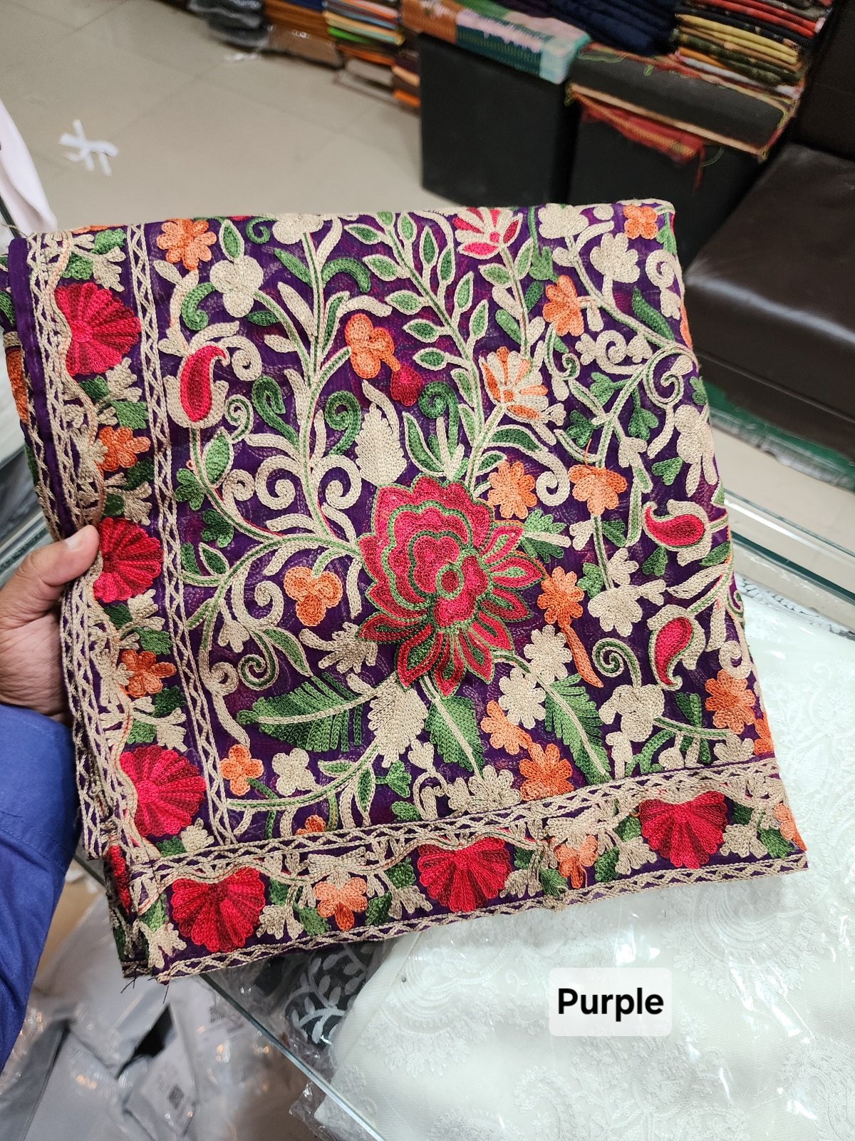 Crinkle Chiffon Aari Embroidered Dupatta Multi Color | Purple