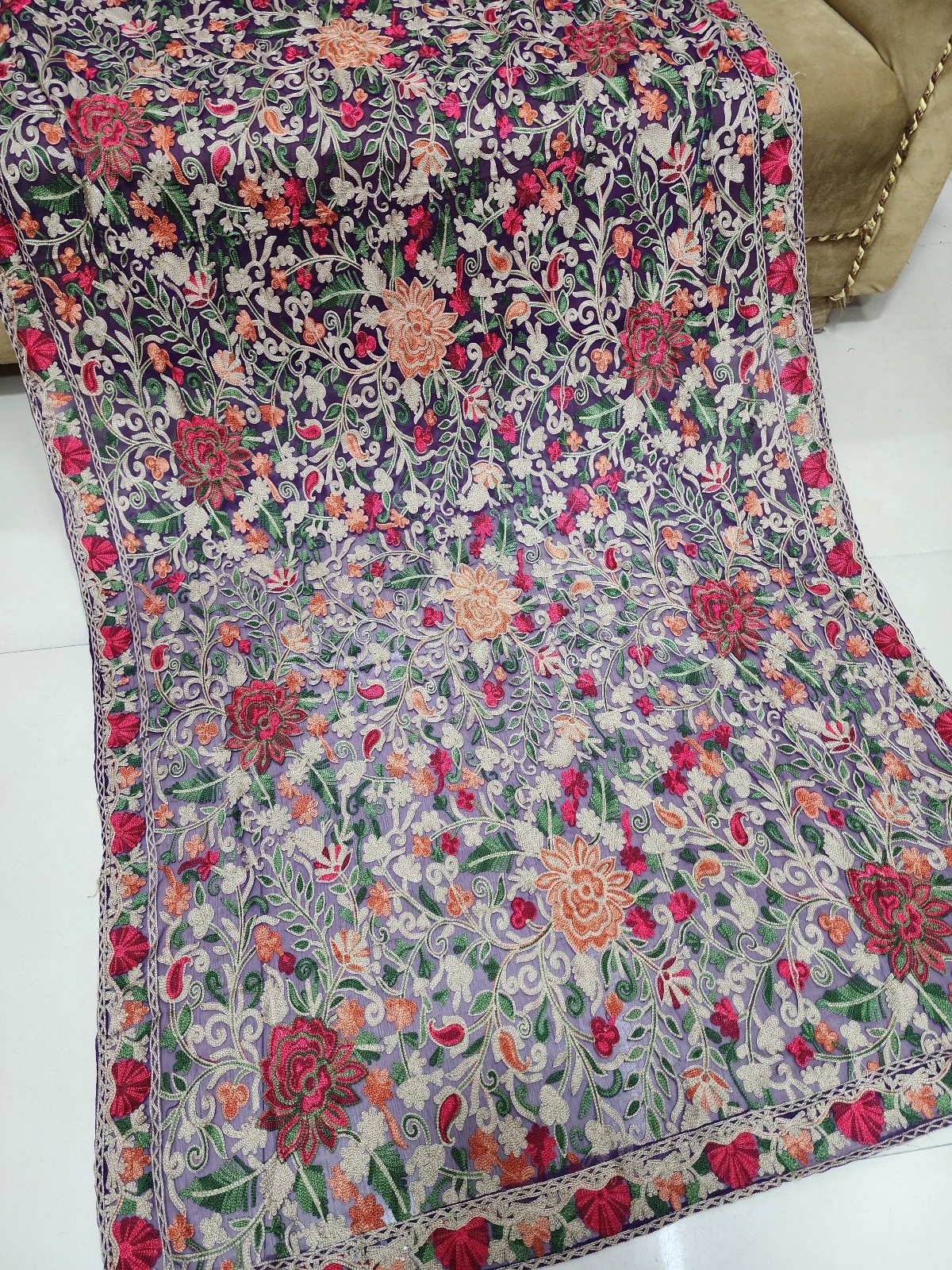 Crinkle Chiffon Aari Embroidered Dupatta Multi Color | Purple
