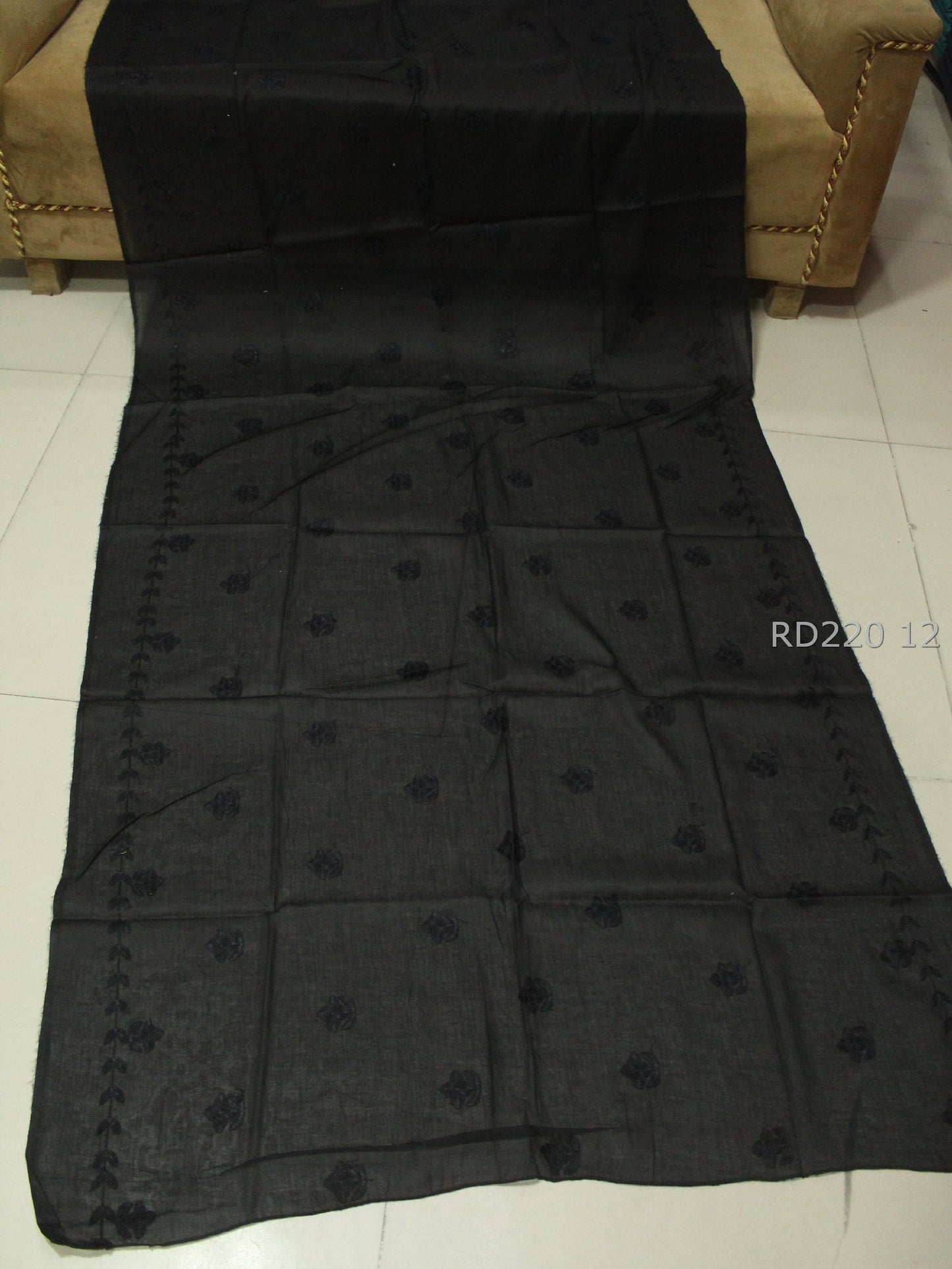 Black Pure Lawn Embroidered Dupatta Border and Bouti Embroidery Rd 220