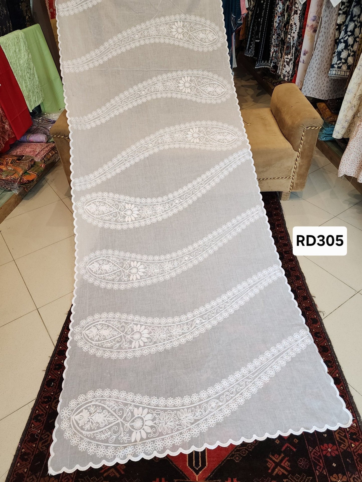 White Pure Lawn 4 Side Cutwork and Embroidered Dupatta Full Size Dyeable | RD305