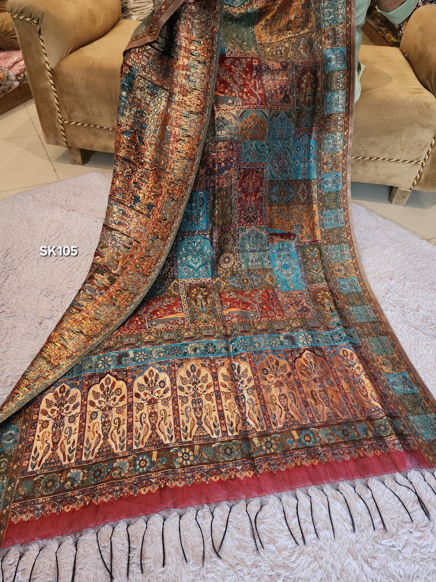 Luxury Kani Silk Shawl, Wedding Wrap Perfect Gift Made in Kashmir | SK105