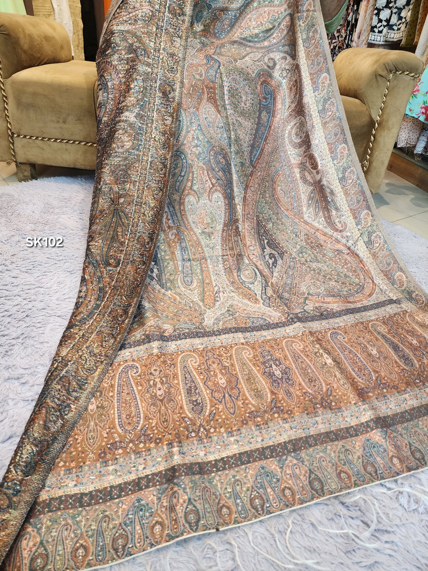 Luxury Kani Silk Shawl, Wedding Wrap Perfect Gift Made in Kashmir | SK102
