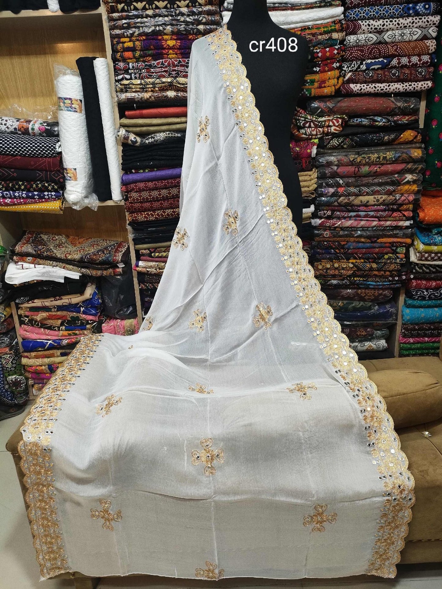 Crinkle Chiffon Fancy Embroidered Dupatta Dyeable