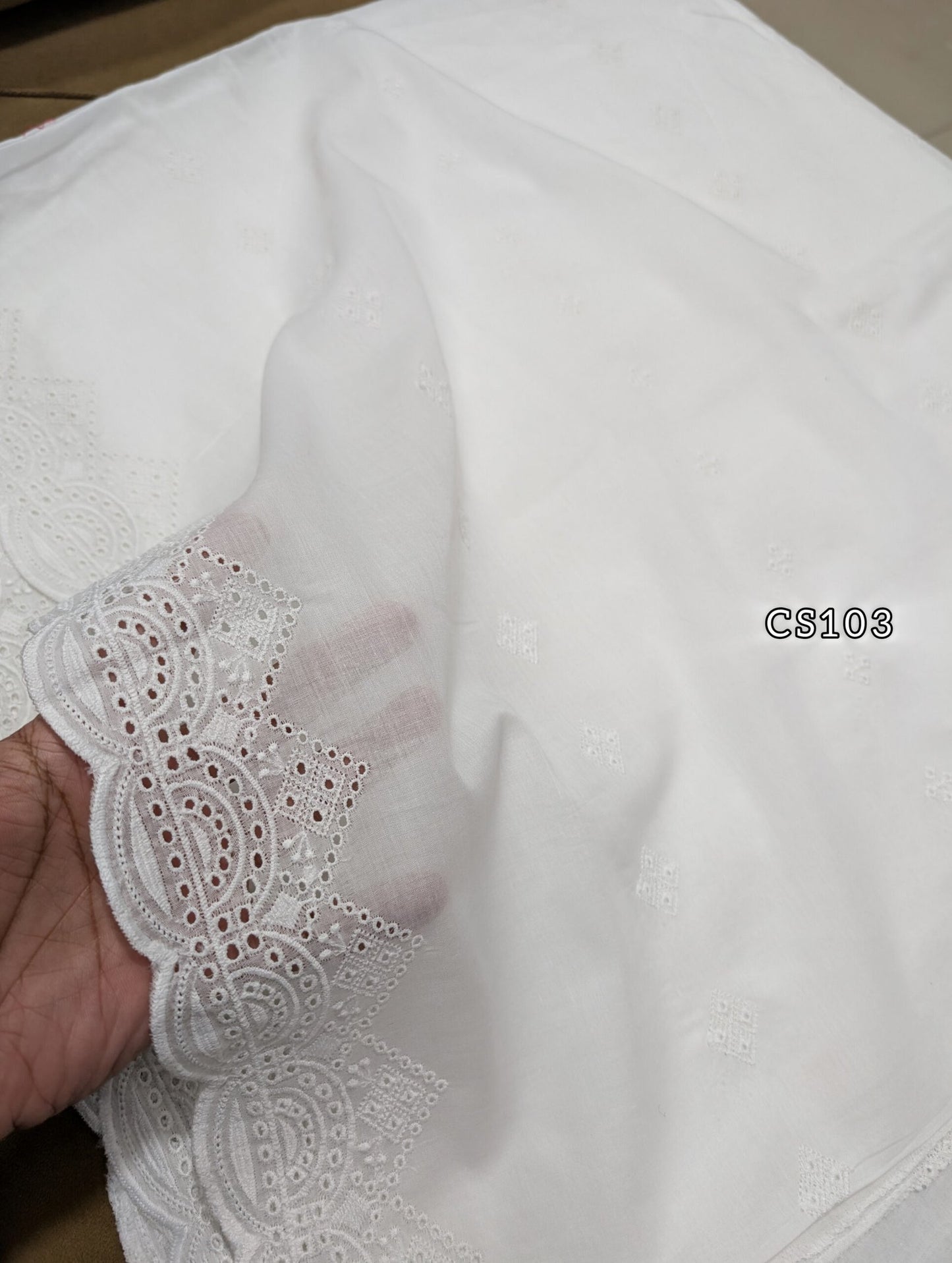 Chikankari Lawn Shawl on Pure Lawn Full Size Cutwork Border | CS103