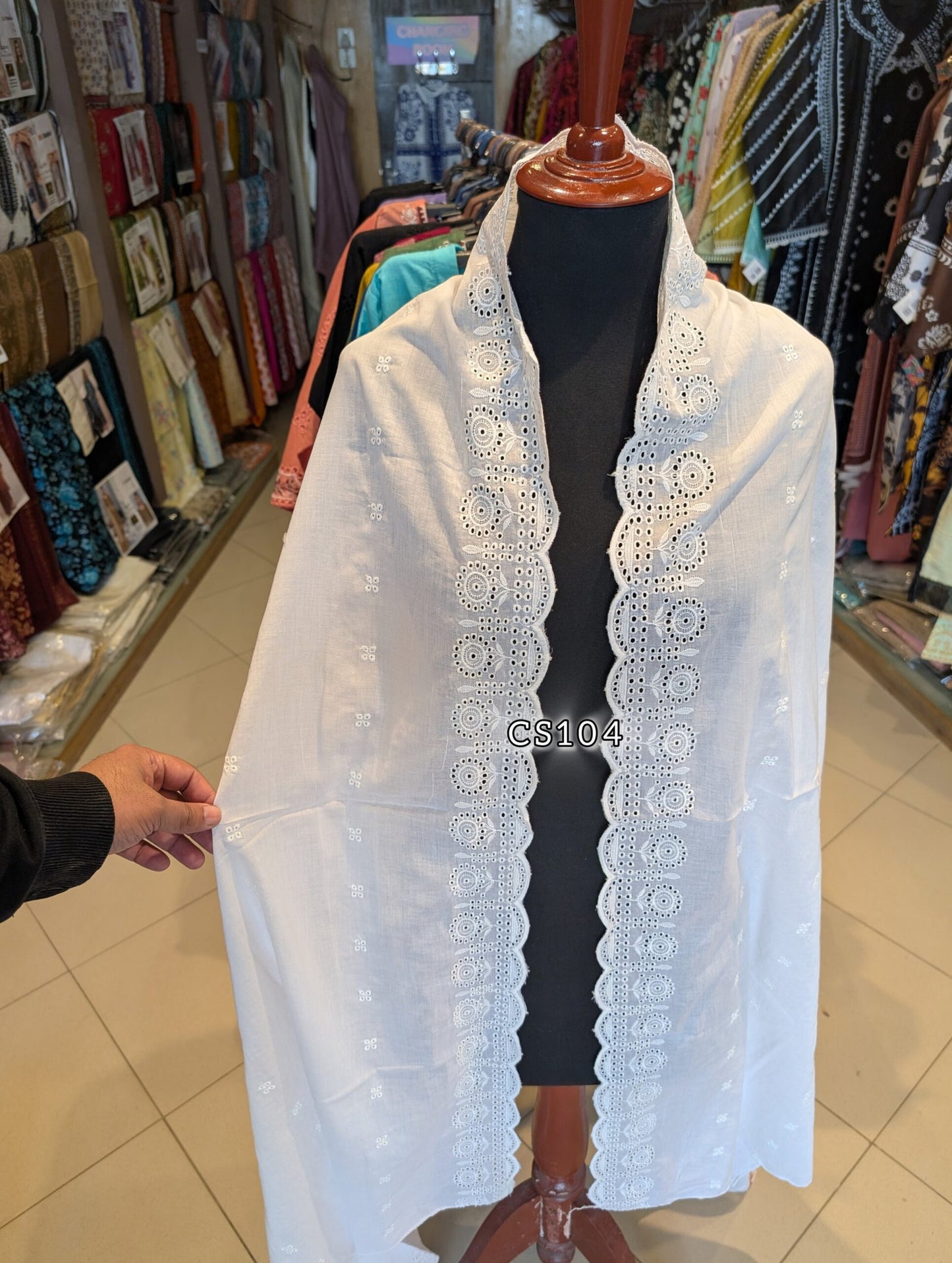 Chikankari Lawn Shawl on Pure Lawn Full Size Cutwork Border | CS104