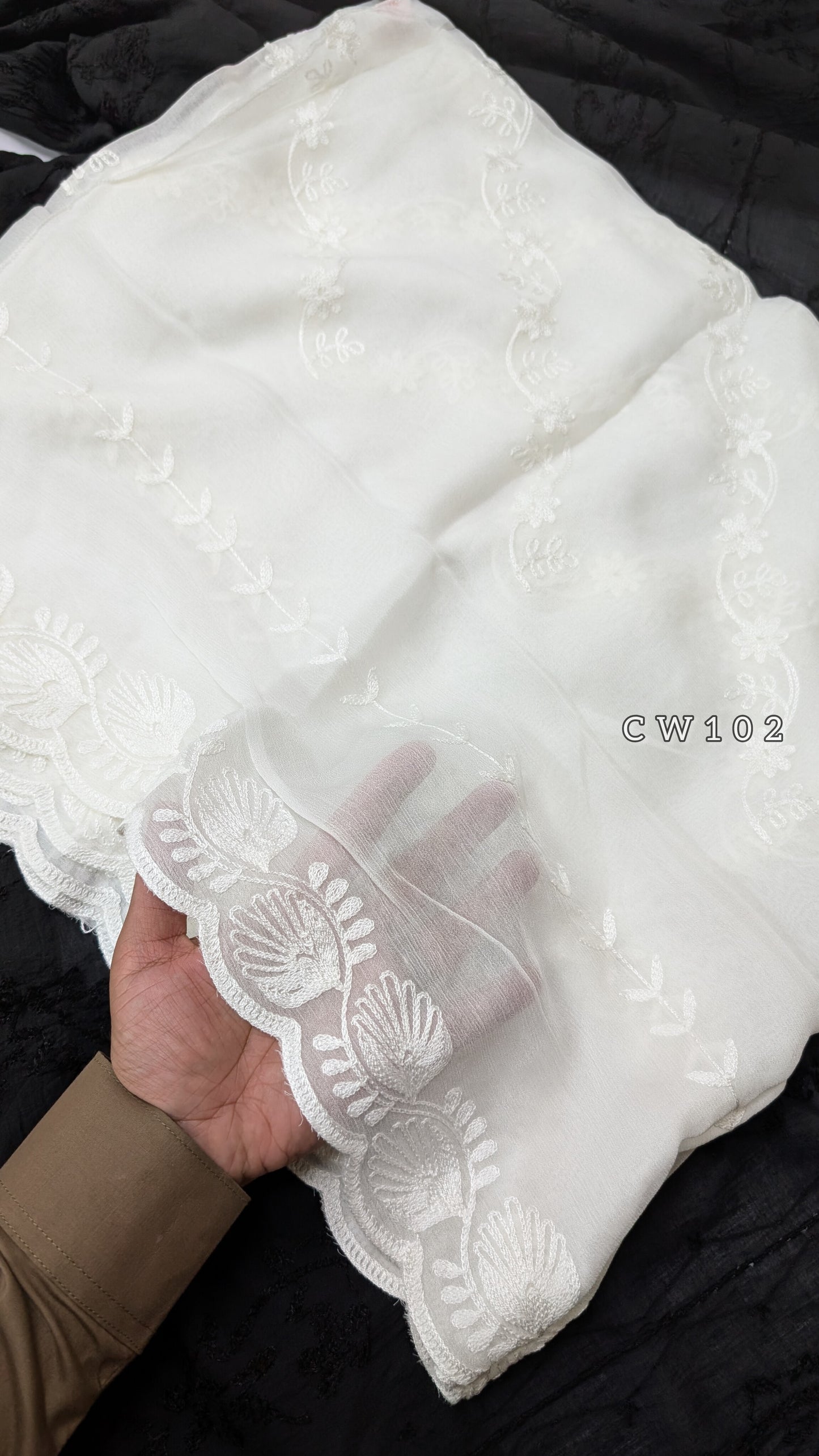Crinkle Chiffon Cutwork Dyeable Embroidered Dupatta | CW102