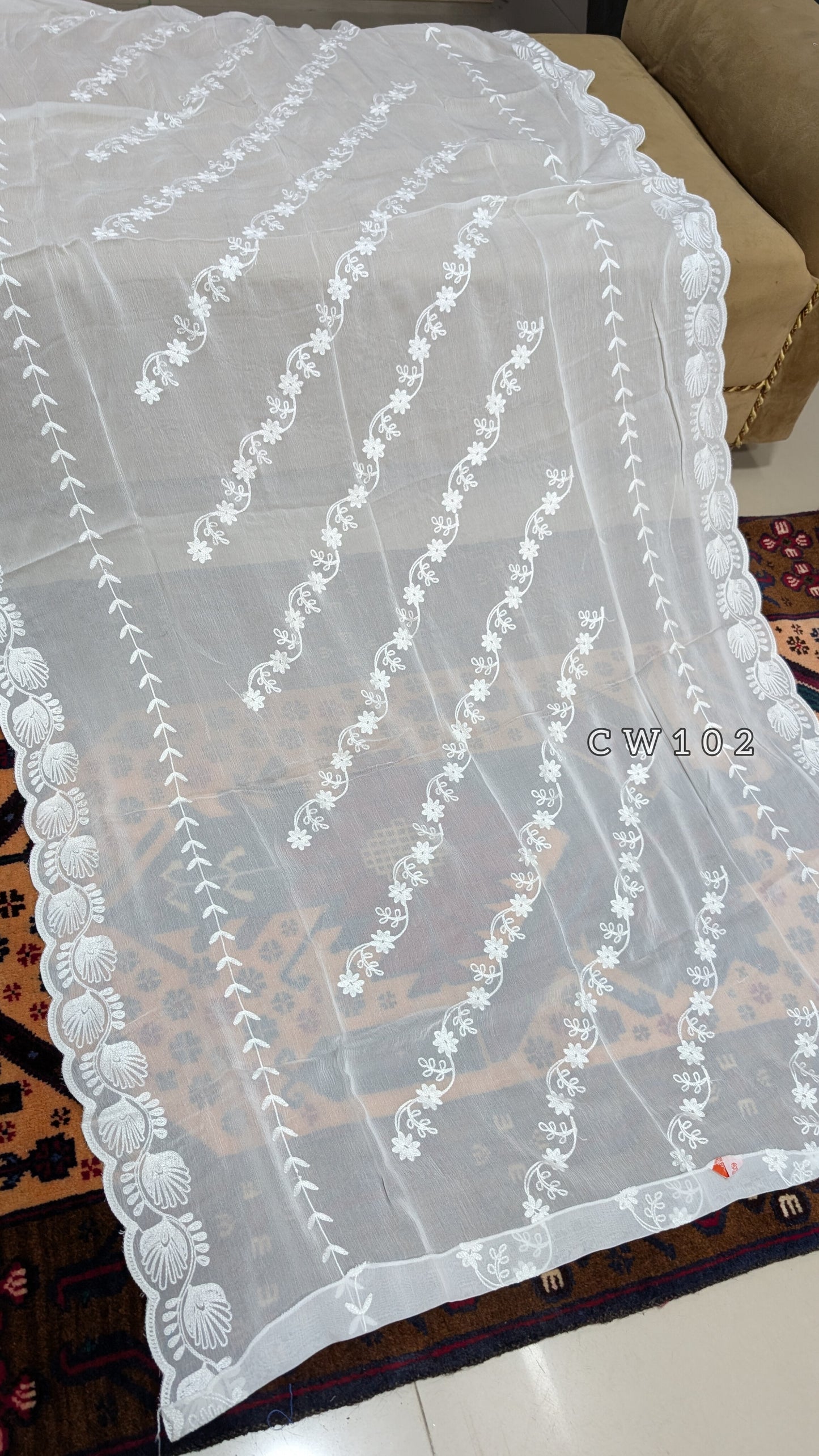 Crinkle Chiffon Cutwork Dyeable Embroidered Dupatta | CW102