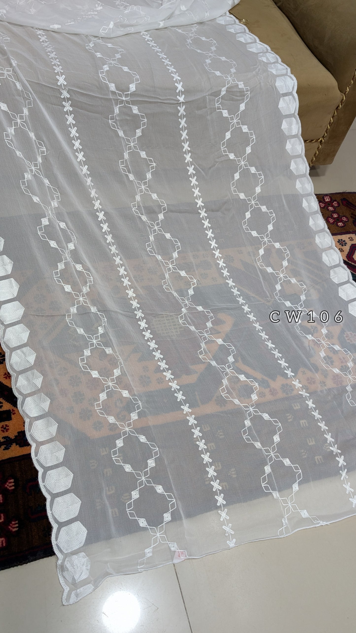 Crinkle Chiffon Cutwork Dyeable Embroidered Dupatta | CW106