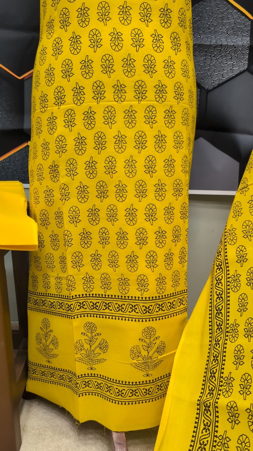 Hand Block Print Lawn 3 Piece Suit Ajrak Style Pure Lawn | Yellow