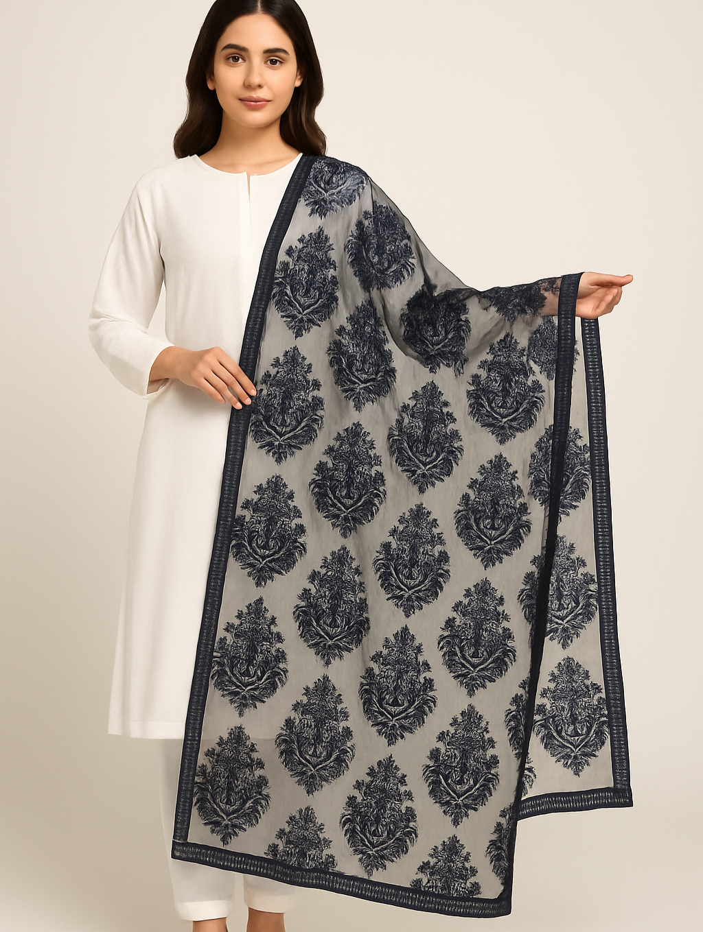 Crinkle Chiffon Embroidered Dupatta | Black