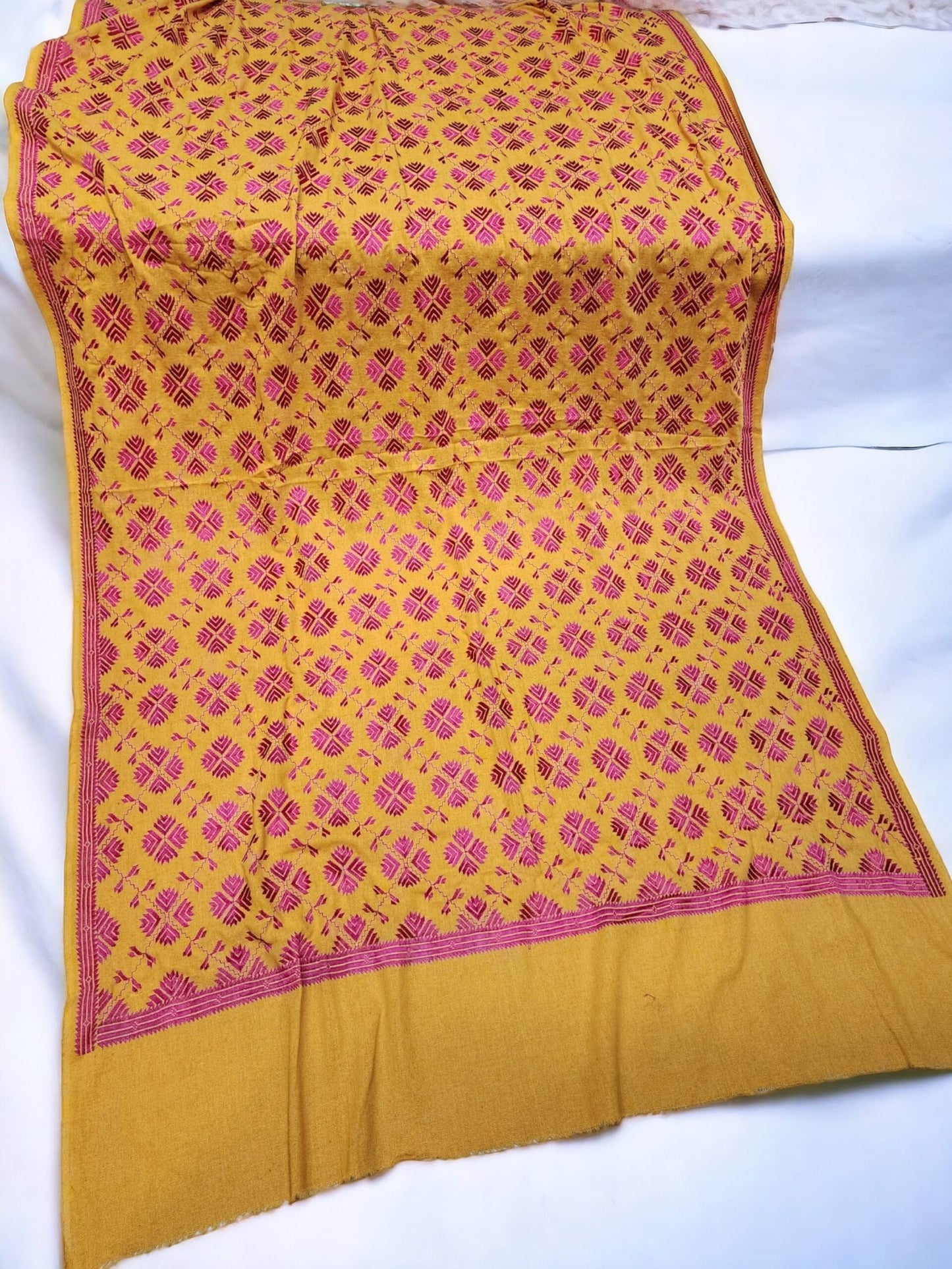 Phulkari Full Size Shawl | Handmade Khaddar Jaal Bagh Winter Shawl Perfect Gift