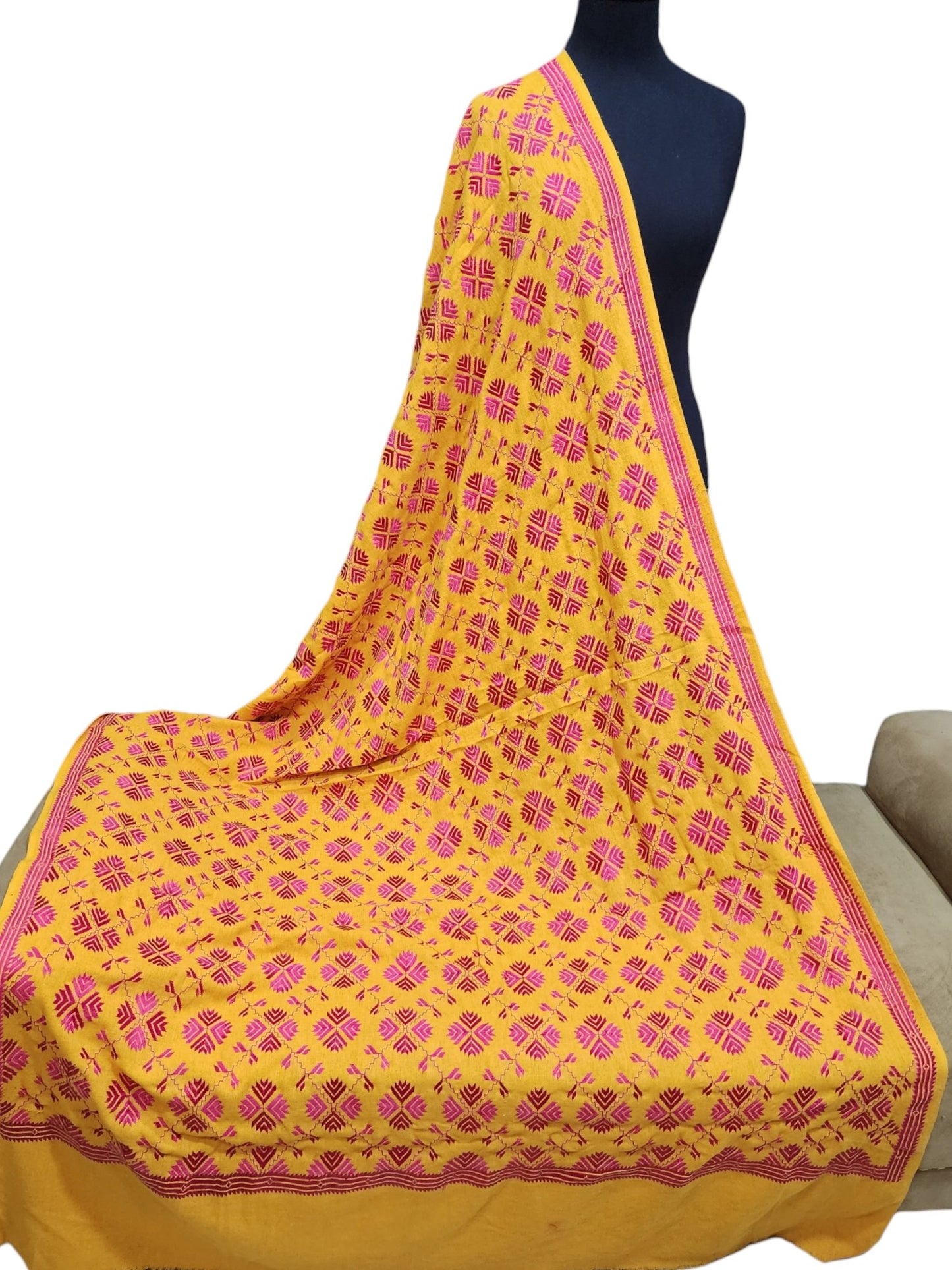 Phulkari Full Size Shawl | Handmade Khaddar Jaal Bagh Winter Shawl Perfect Gift