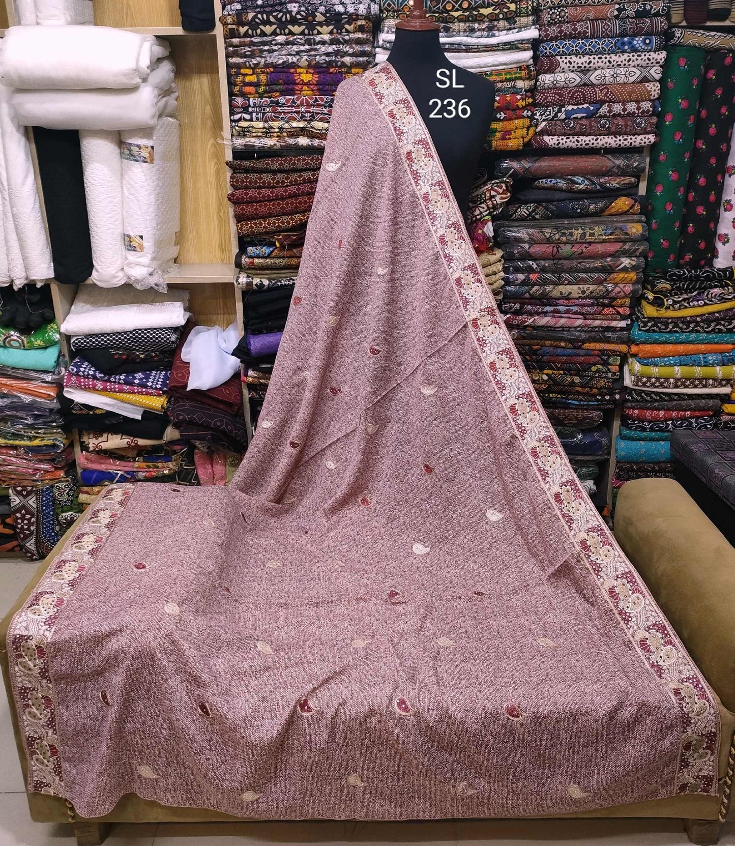 Printed and Embroidered Swiss Lawn Shawl