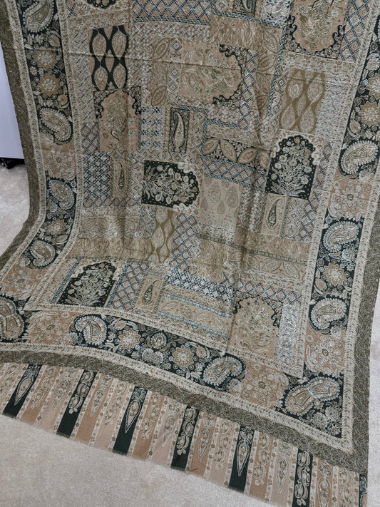 Qalamkar Shawl on Toosh Base | Made in Kashmir Multicolor Floral Design | QM107