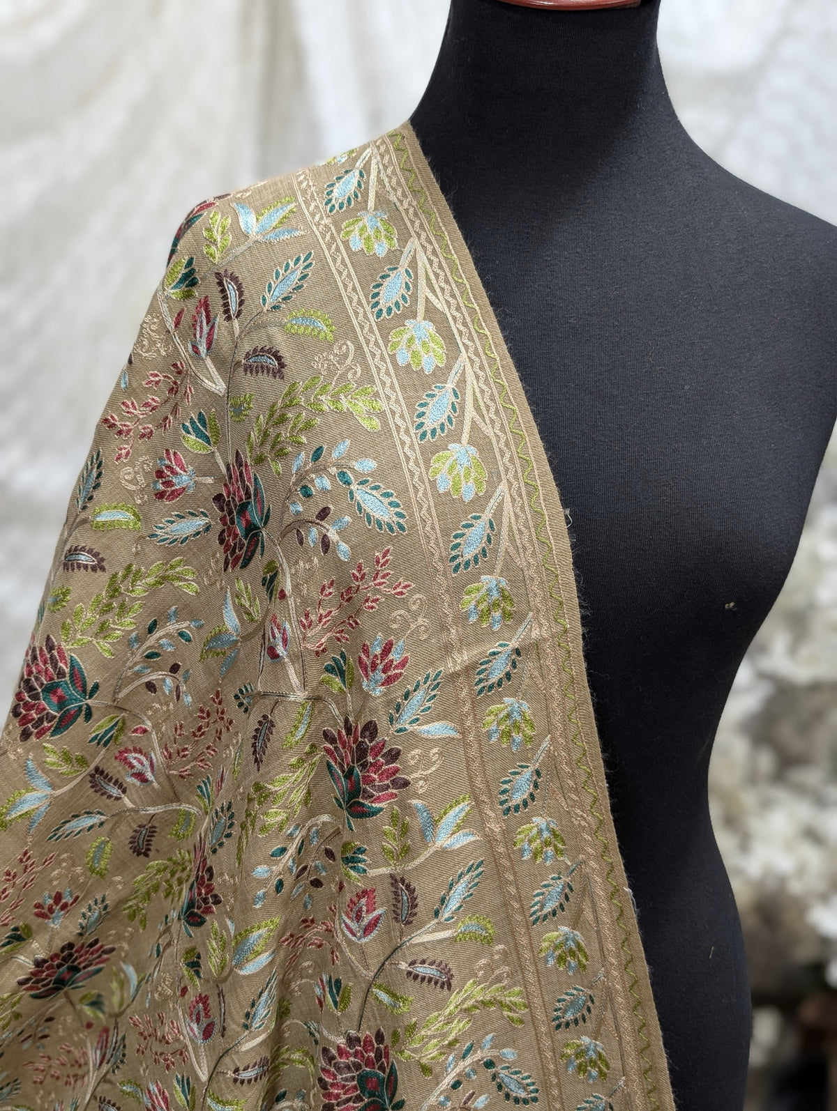 Kashmiri Jaal Shawl | Full Embroidered Shawl Resham Work Aar Embroidery | Skin