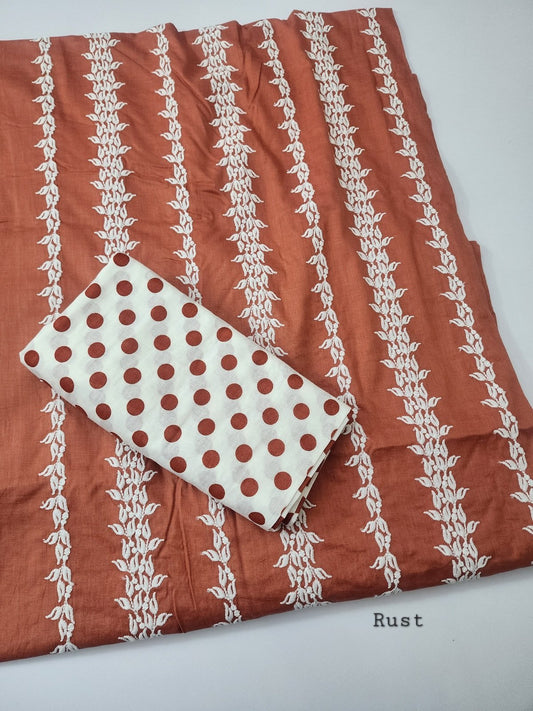 Chikankari Lawn 2 Piece Suit Lining Design | Rust
