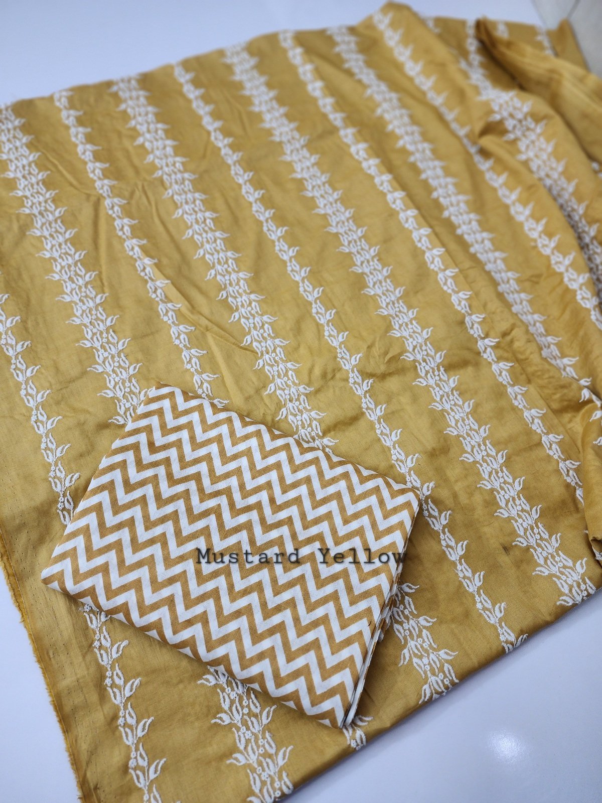 Chikankari Lawn 2 Piece Suit Lining Design | Mustard Yellow