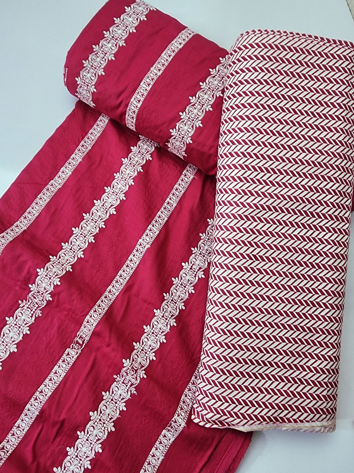 Chikankari Lawn 2 Piece Suit Lining Design | Shocking Pink