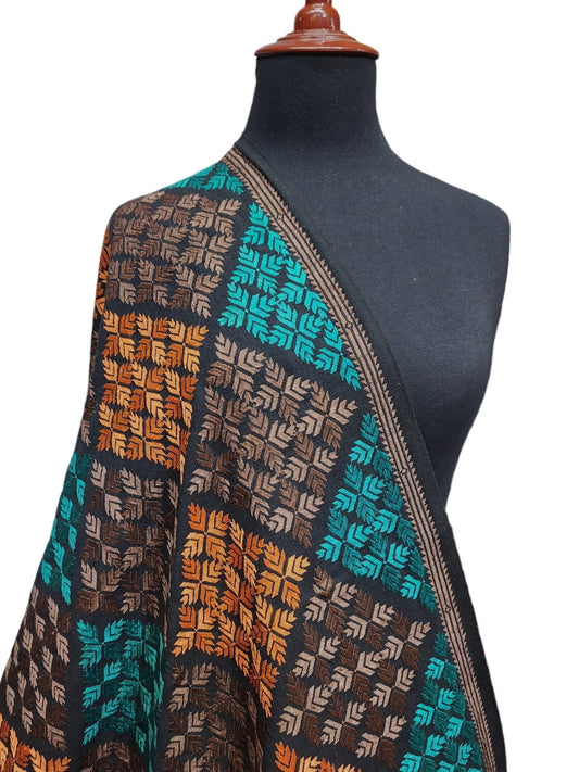 Phulkari Full Size Shawl | Handmade Khaddar Jaal Bagh Winter Shawl