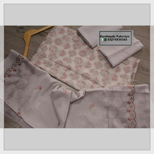 3 Piece Unstitched Suit - Pure Swiss Lawn