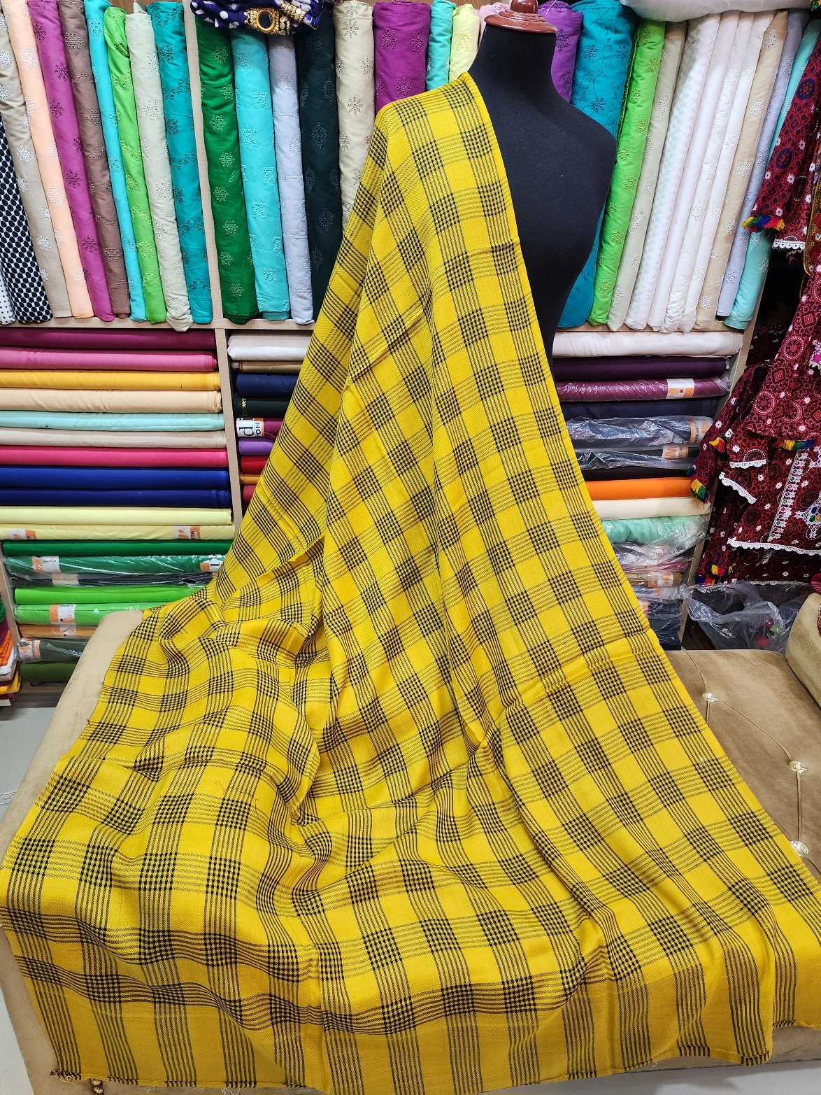 Pashmina Check Shawl | Mustard