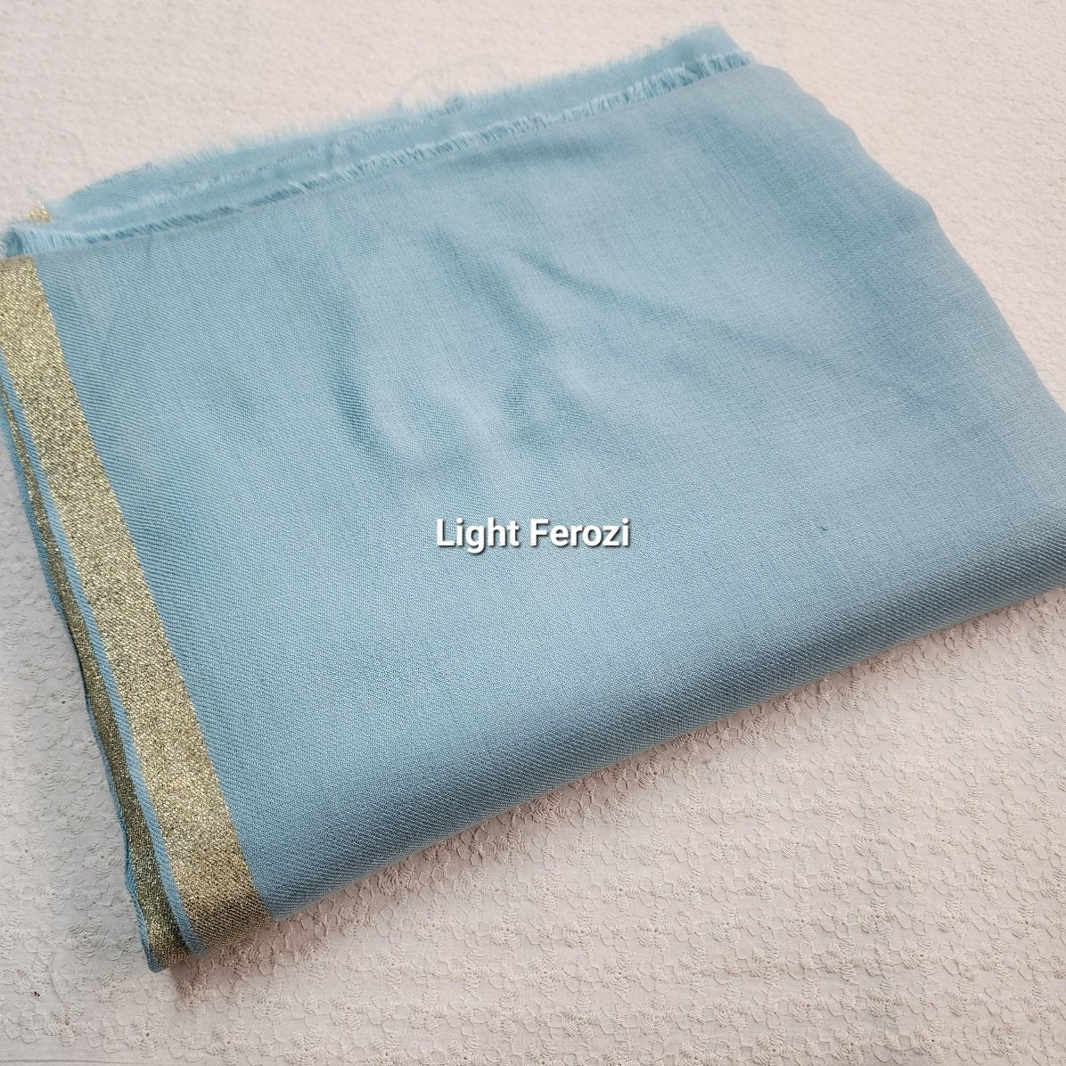 Light Ferozi Pashmina Zari Border Shawl