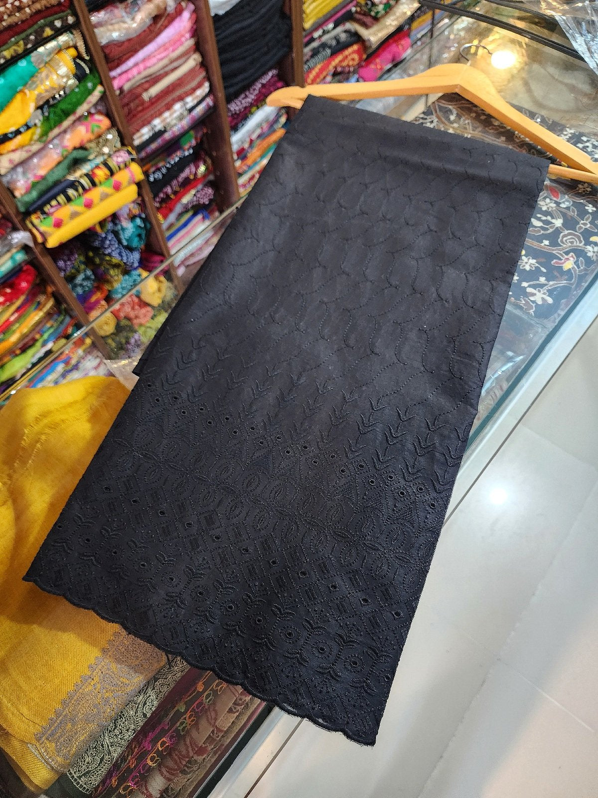 Black Chikankari Border Trouser Fabric