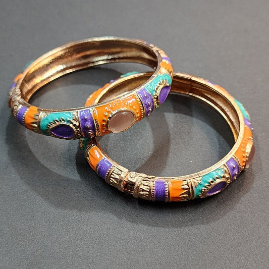 Pair Of Golden Metal Multi Karra Bangles
