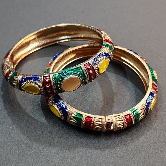 Pair Of Golden Metal Multi Karra Bangles