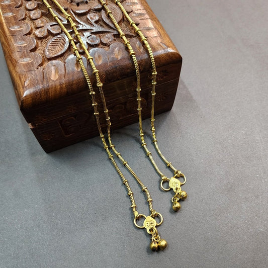 Thin Golden Anklets (Pair) Gilet Metal Oxidized