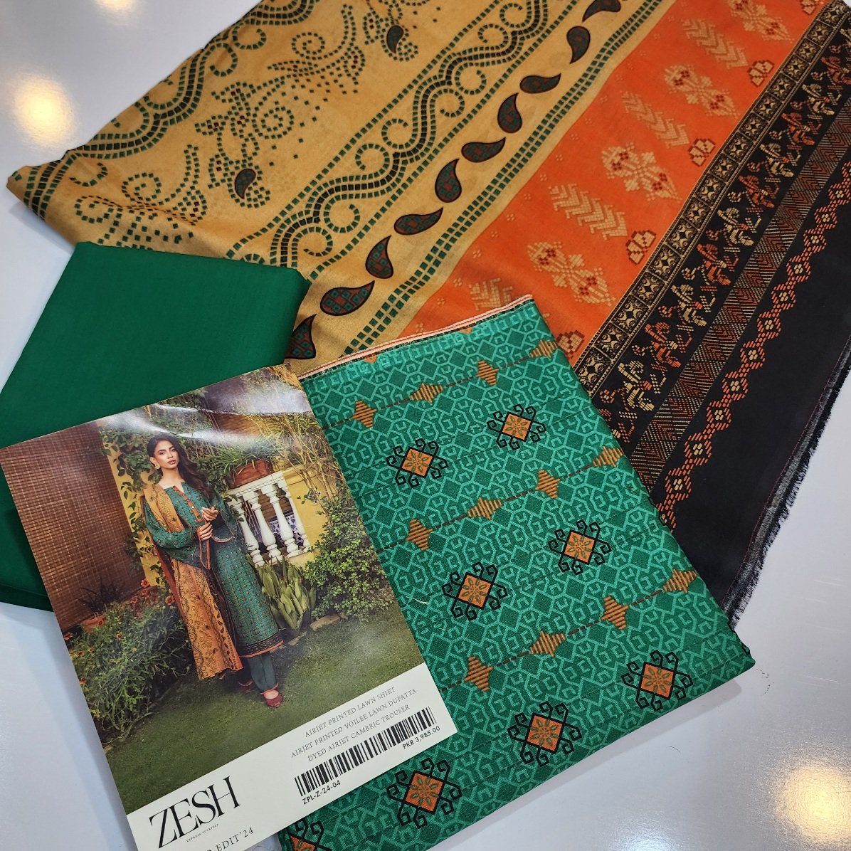 3 Piece Pure Lawn Suit Same Dupatta Zesh Brand 2024